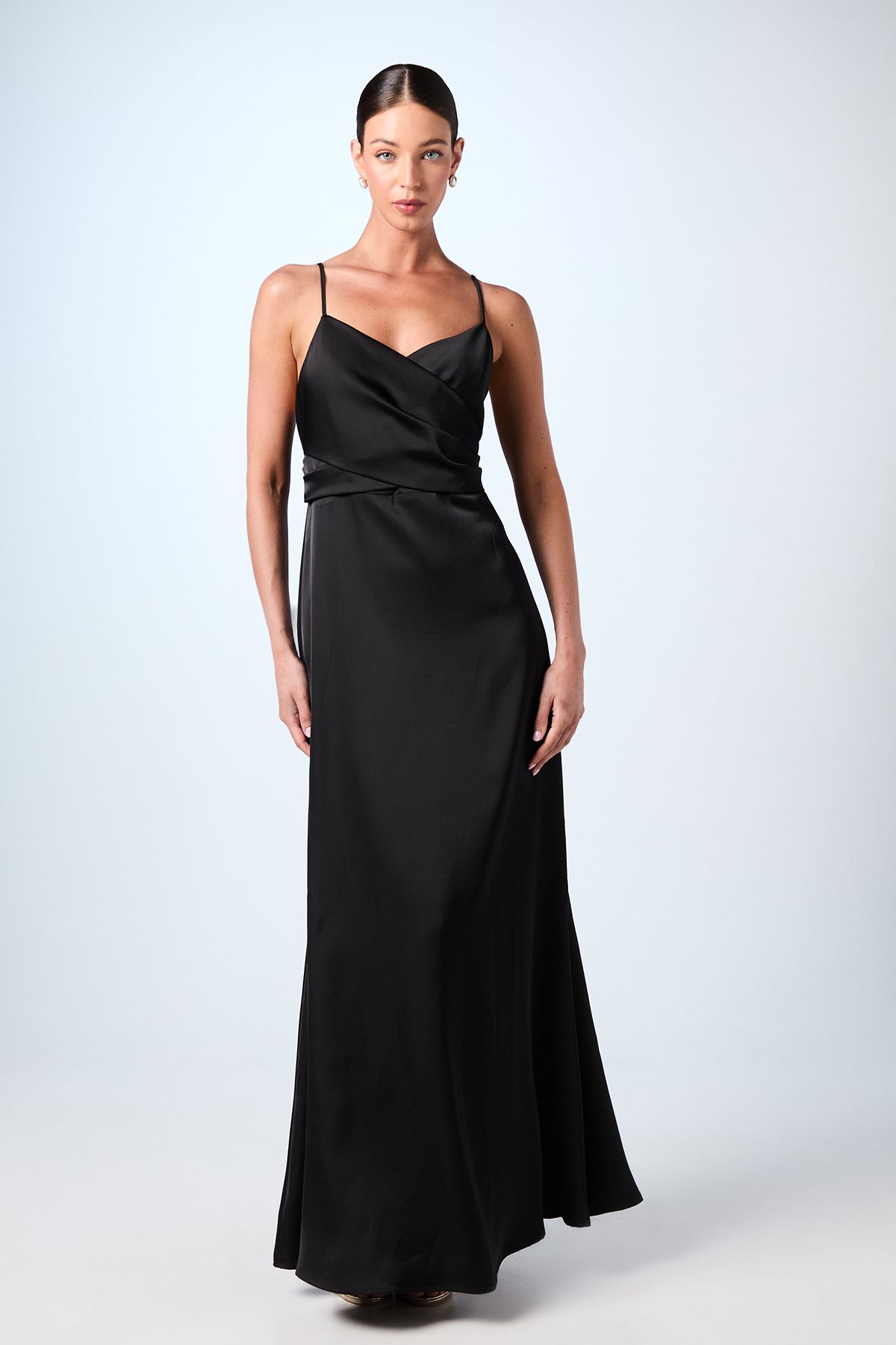 Coast Wrap Waist Satin Cami Bridesmaid Dress Black image 1