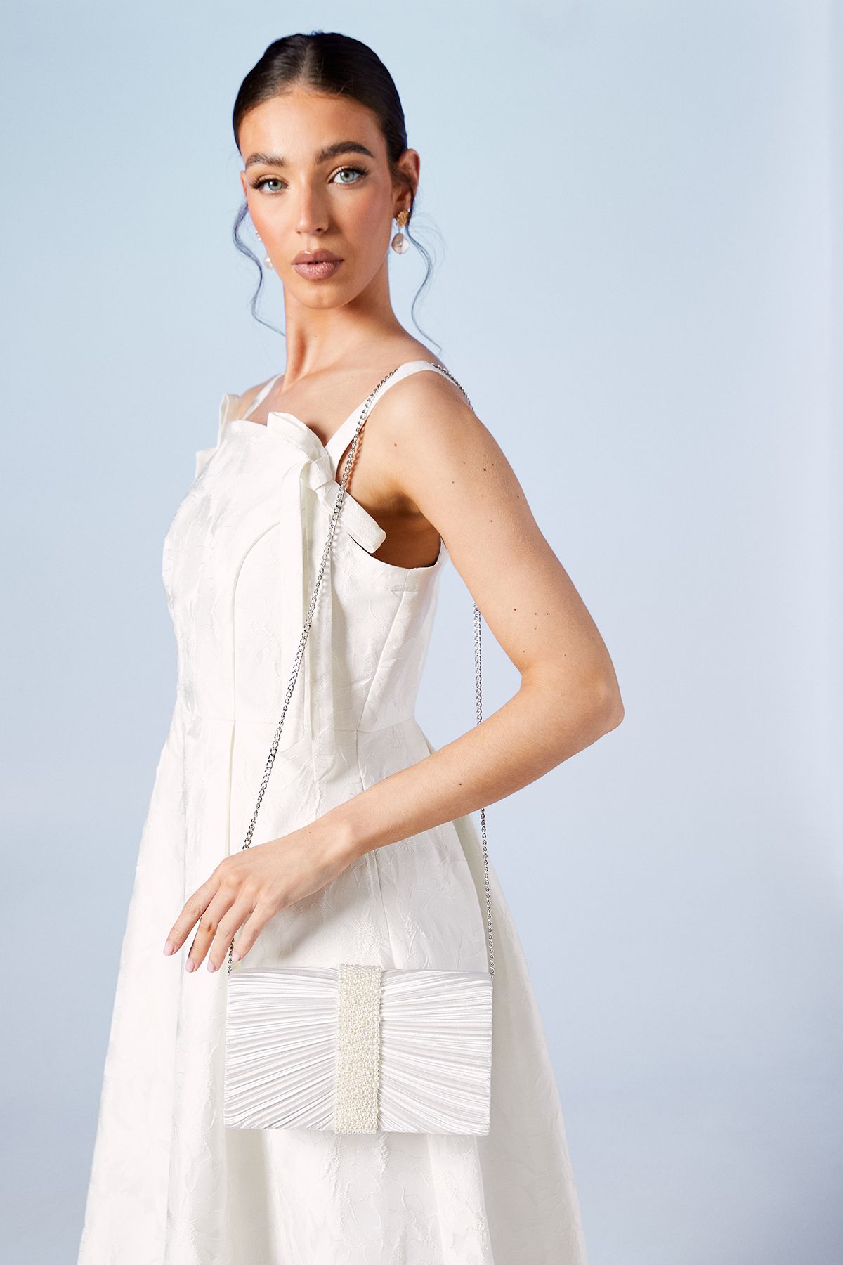 Coast Bridal Dahlia Satin Pleated & Pearl Trim Clutch Bags Ivory image 2