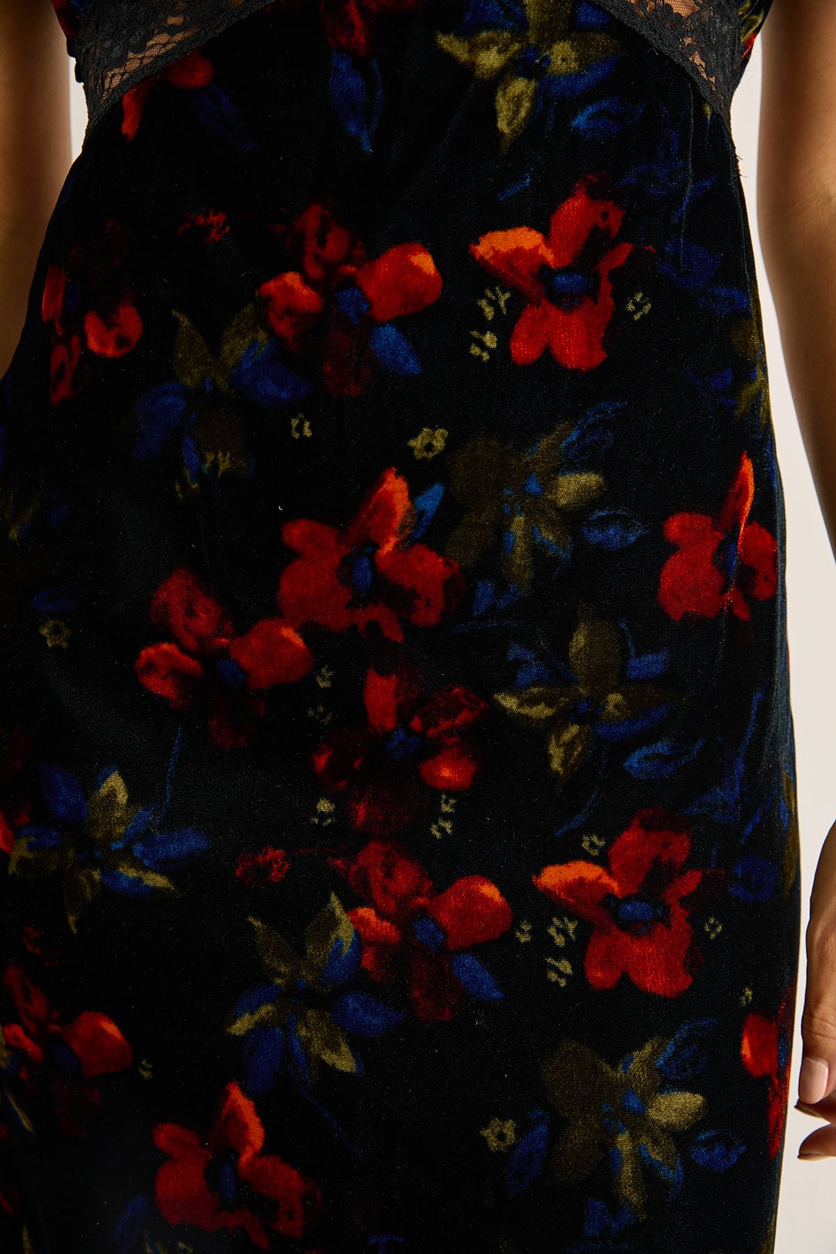 NastyGal Velvet Floral Lace Insert Button Back Cut Out Maxi Dress Black image 5