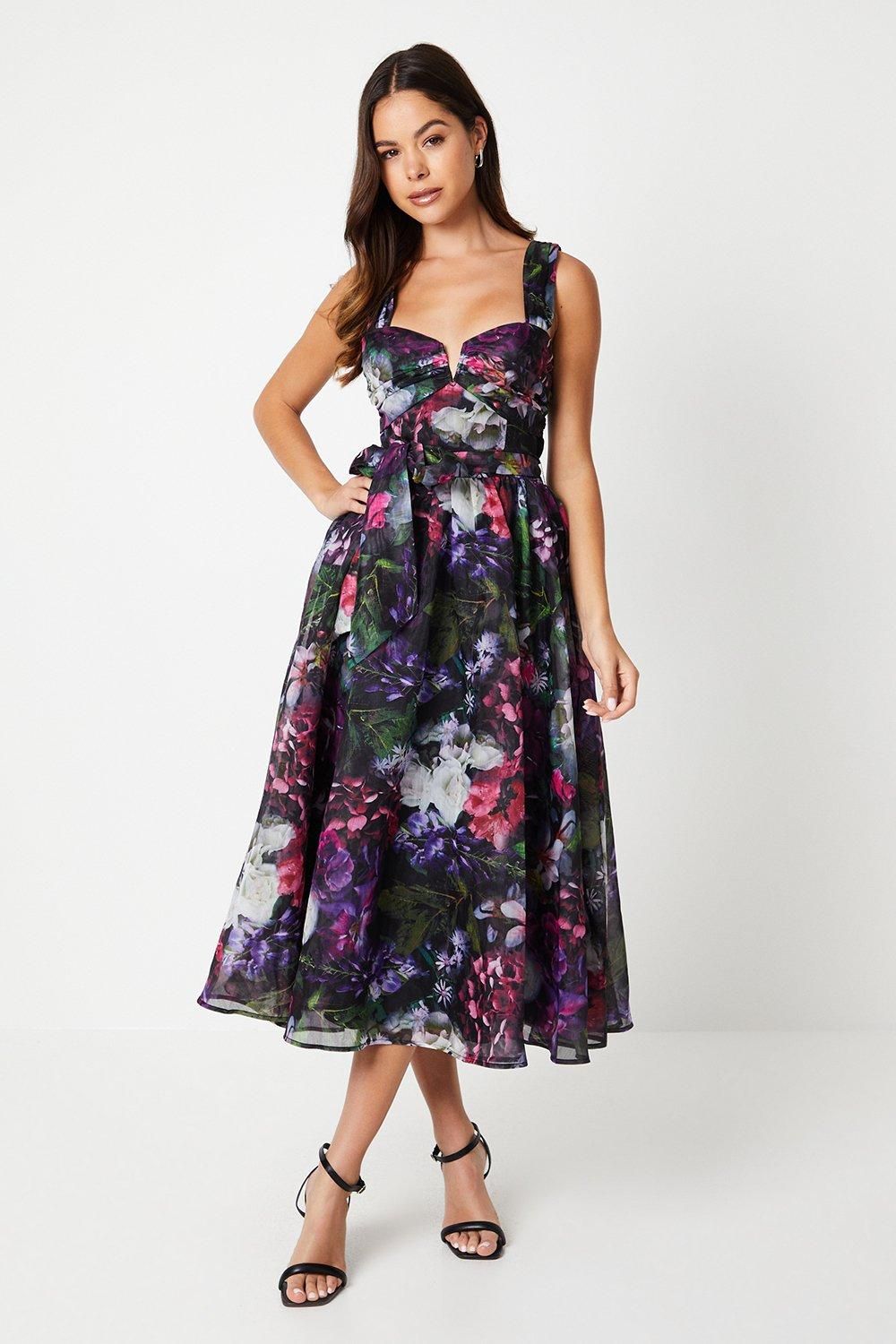 Coast Printed Organza Notch Neck Midi Wedding Guest Dress Multi image 1