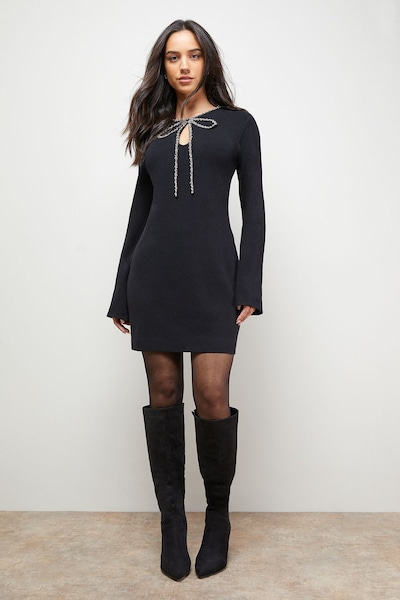 Oasis Embellished Bow Knitted Dress Black