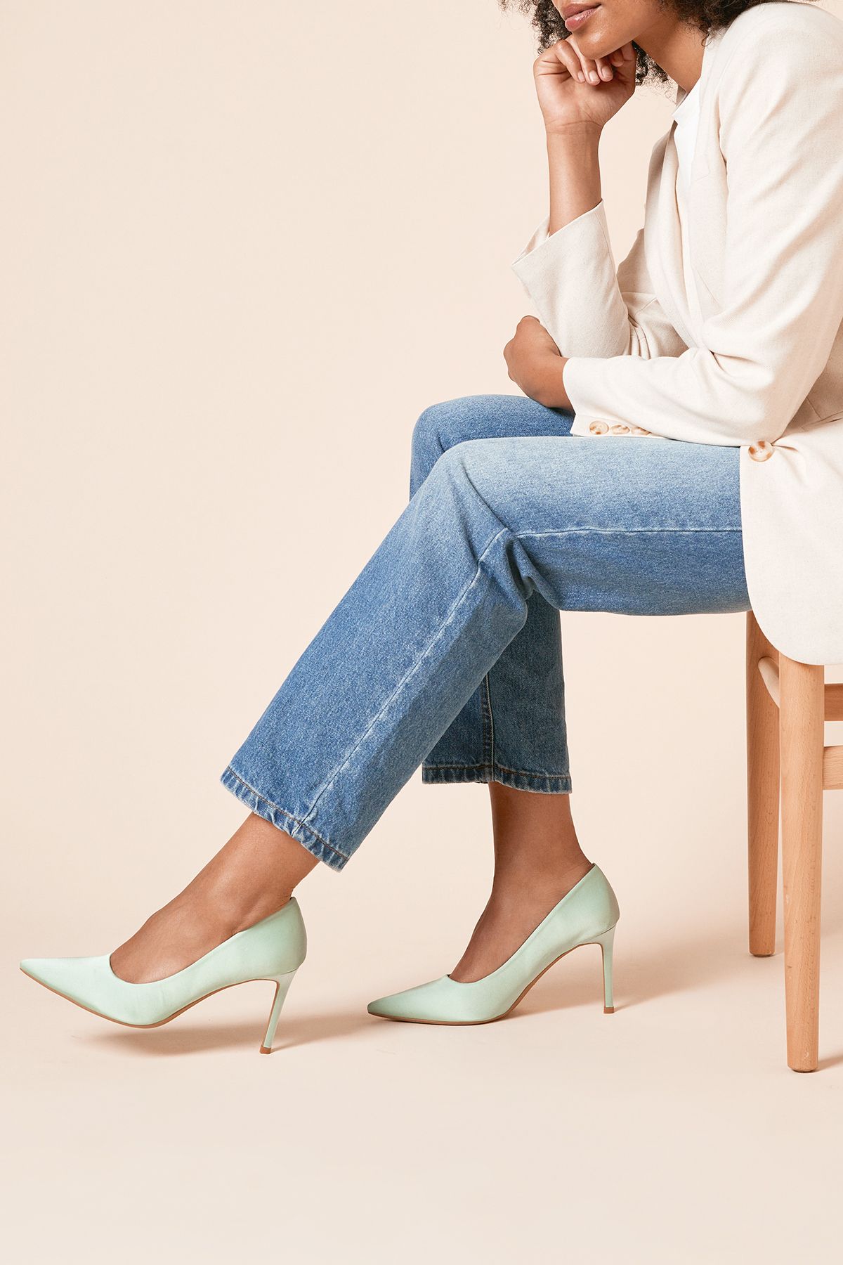 Dorothy Perkins Dash Satin Pointed High Stiletto Heel Court Shoes Sage image 2