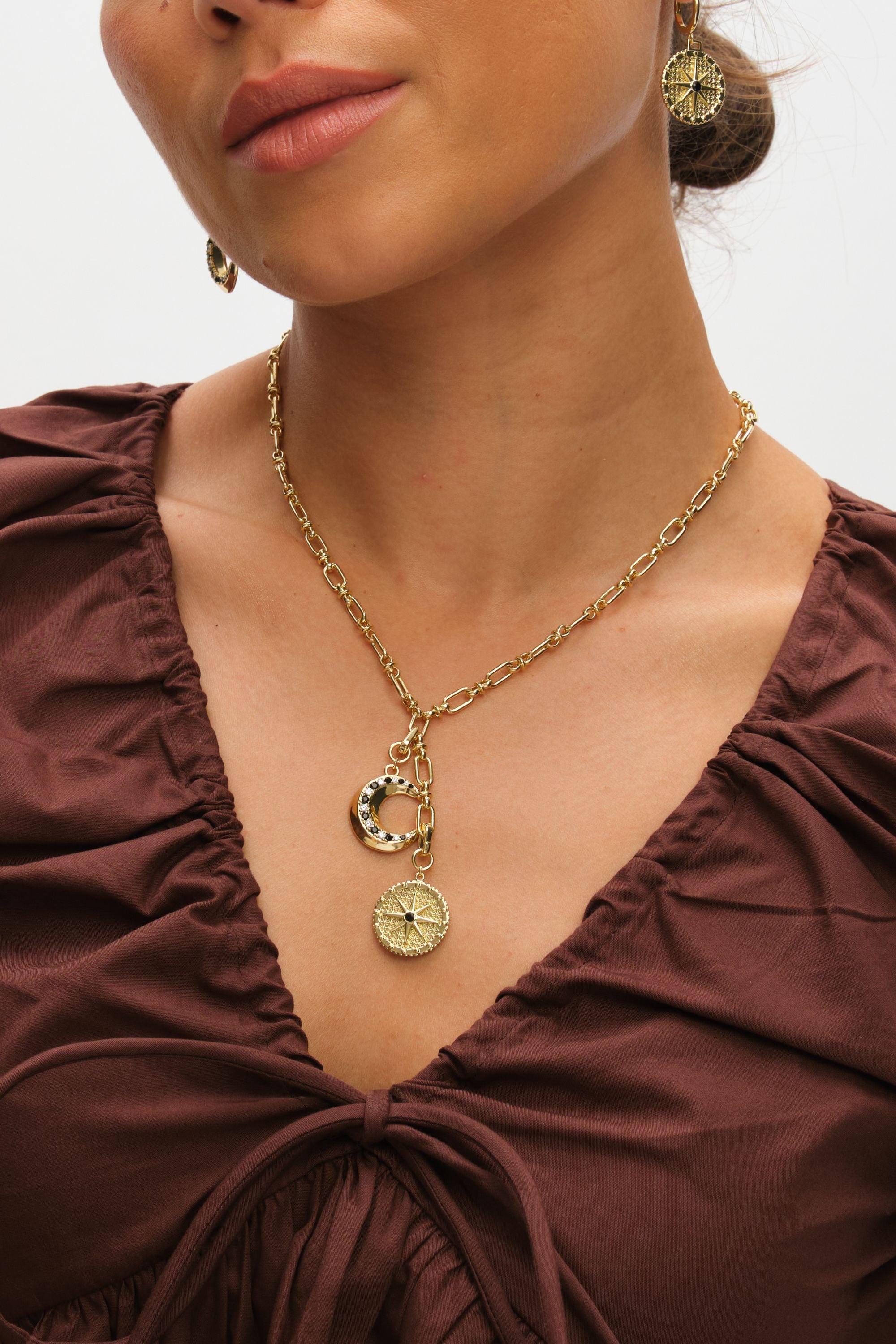 Inicio 14K Gold Plated Celestial Multi Charm Drop Pendant - Gift Pouch image 2