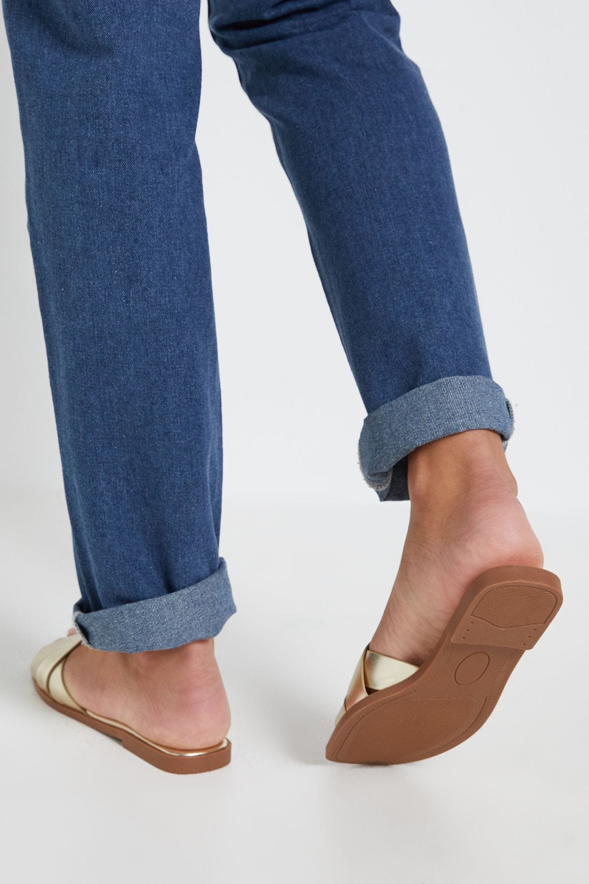 Dorothy Perkins Flossy Faux Leather Interwoven Flat Sliders Gold image 3