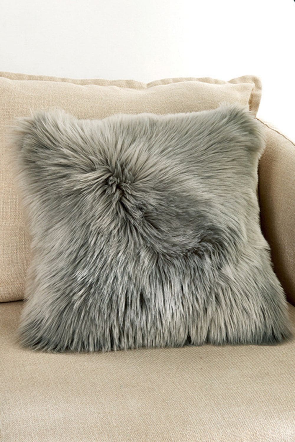 Living and Home 45*45cm Fluffy Faux Wool Grey Cushion Cover image 1