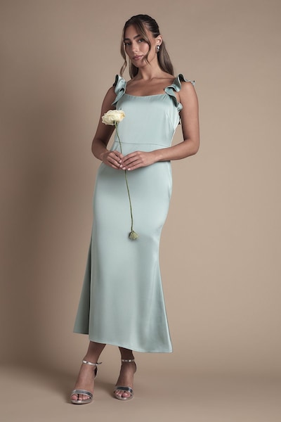 Oasis Oasis by Coast Ruffle Square Neck Satin Bridesmaid Midi Dress Sage