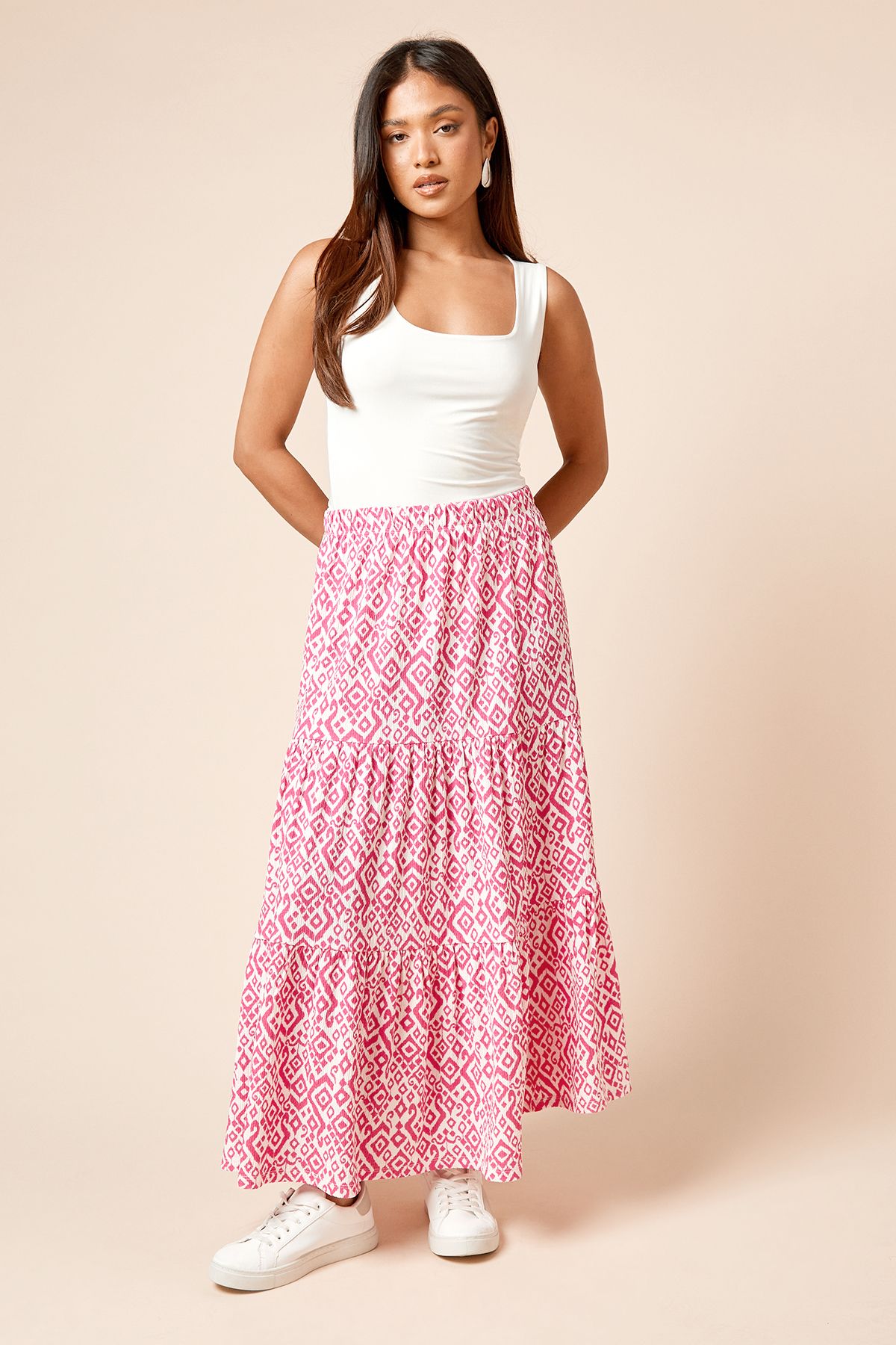 Dorothy Perkins Petite Printed Tiered Maxi Jersey Skirt Pink image 2