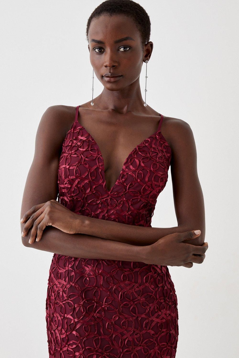 Coast Plunge Neck Bodycon Fishtail Maxi Dress Aubergine image 2