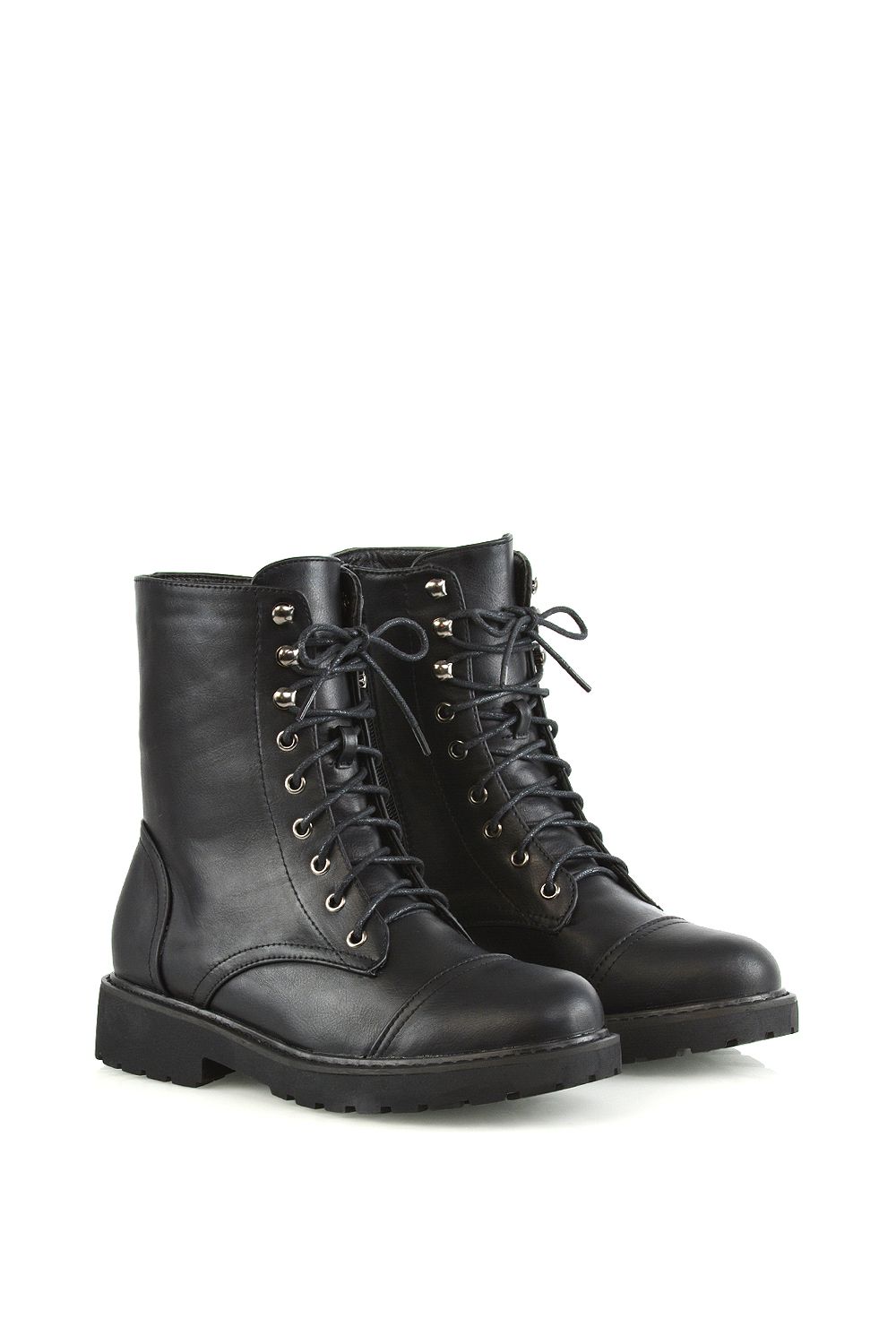 XY London 'River' Lace Up Military Combat Zip-up Flat Ankle Boots image 5