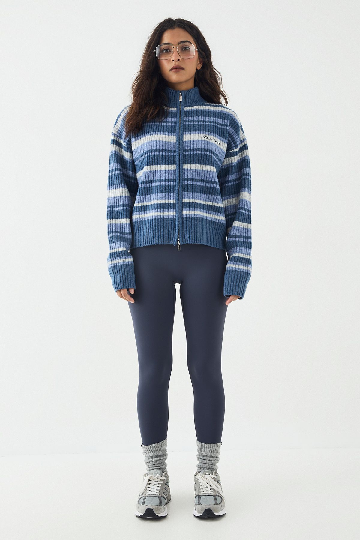 DSGN Studio DSGN Studio Double Zip Through Stripe Knitted Jumper Blue image 5