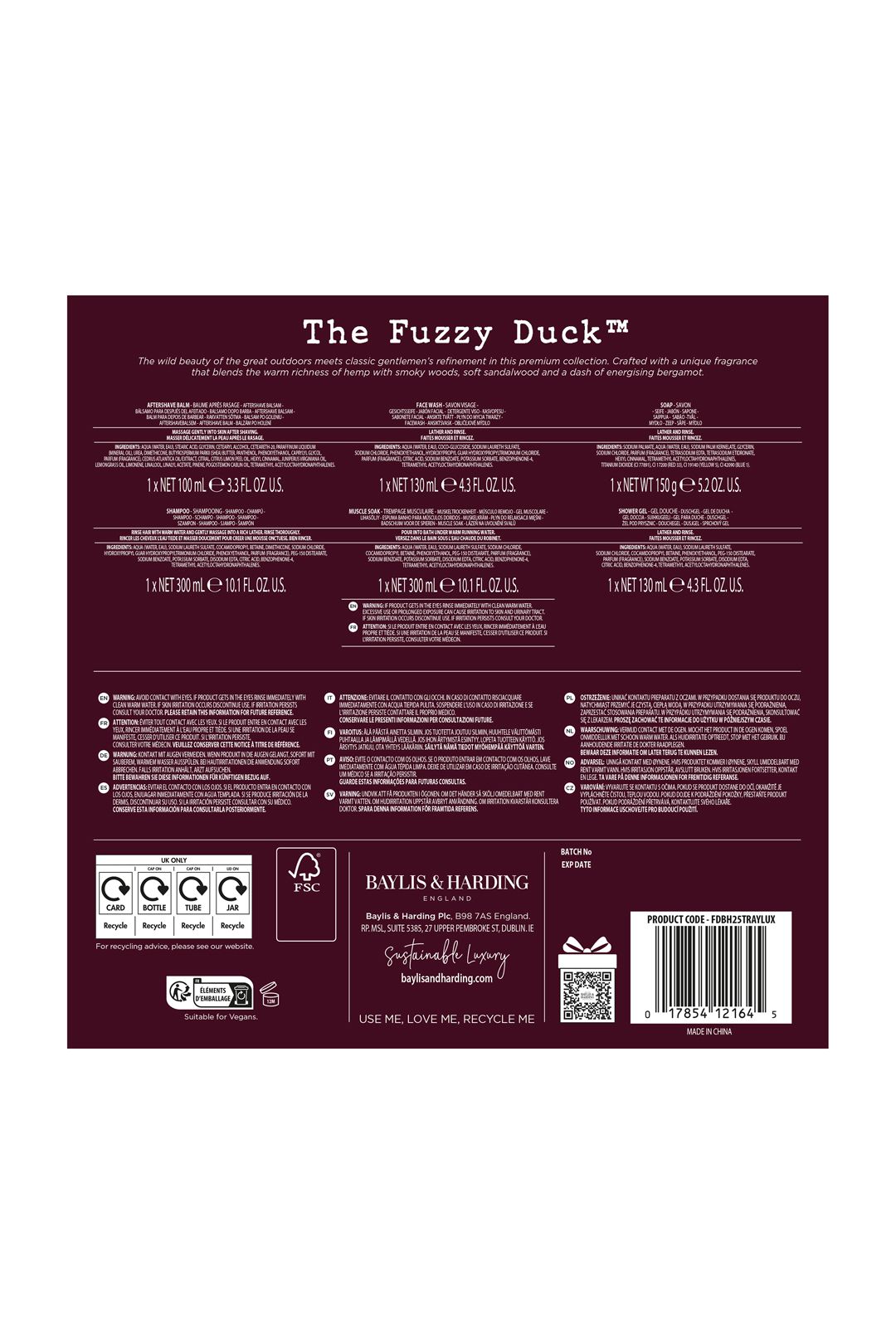 Baylis & Harding The Fuzzy Duck Bergamot, Hemp & Sandalwood Men's Ultimate Wash Kit Gift Set Multi image 8