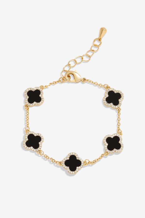 Jon Richard Gold Plated Jet Enamel Clover Bracelet