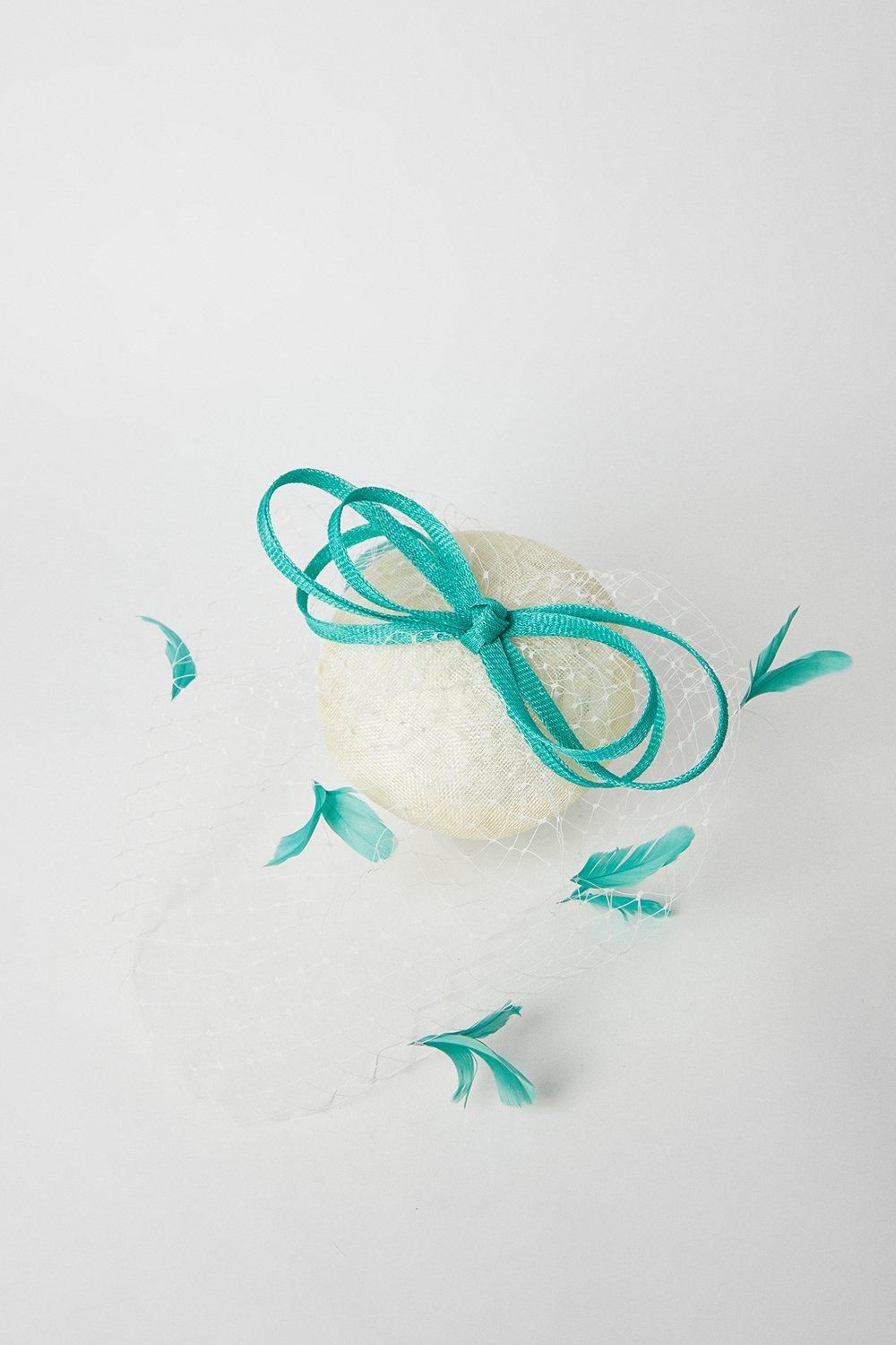 Coast Lisa Tan Bow And Mesh Feather Detail Pillbox Fascinator Ivory image 2