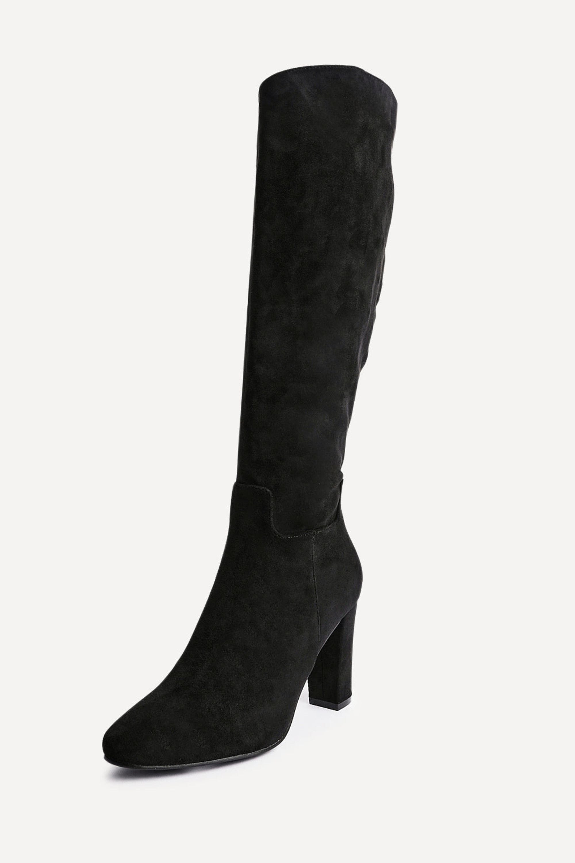 Linzi Claim Black Faux Suede Knee High Block Heeled Boot image 5