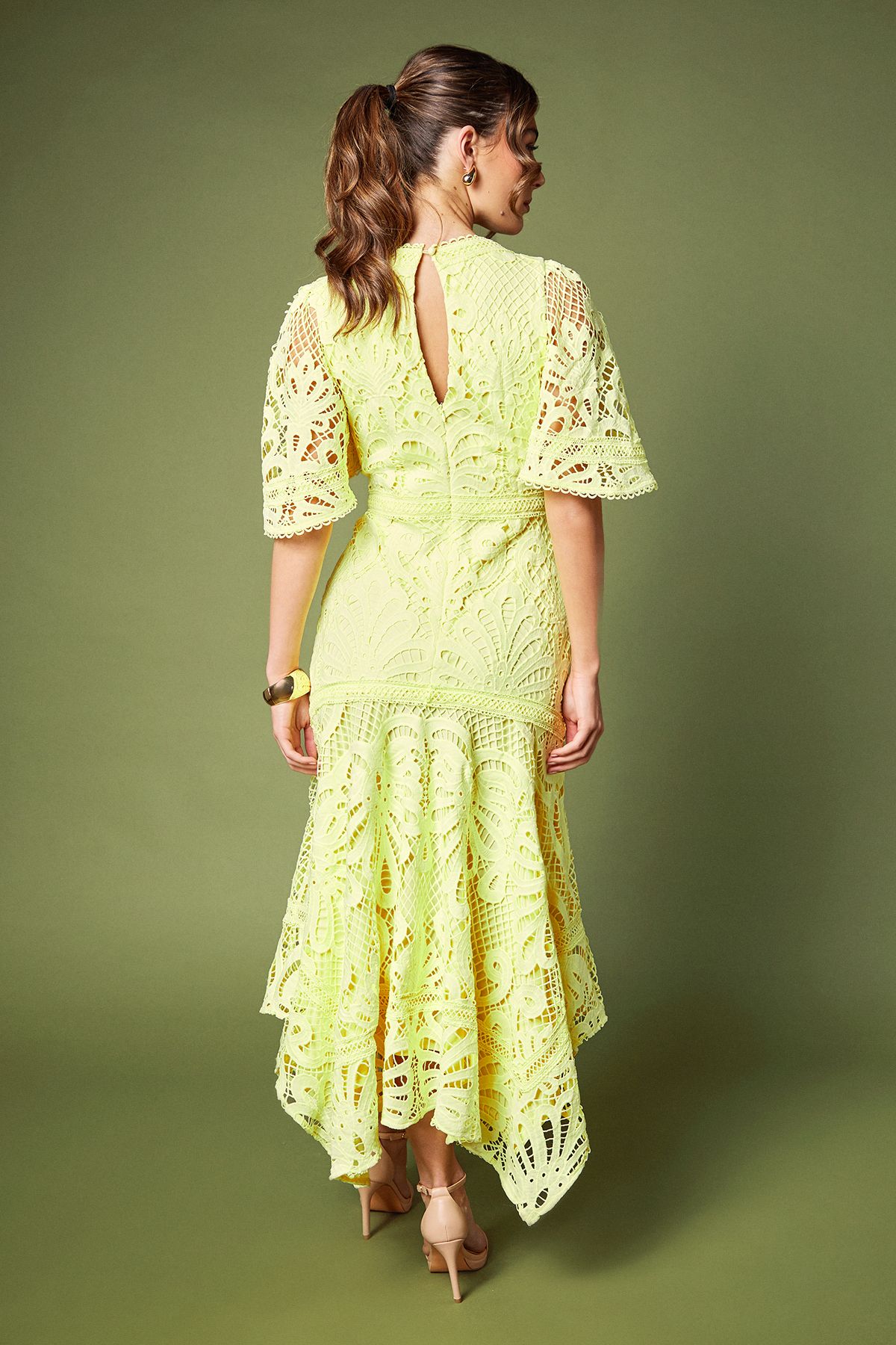 Coast Placement Lace Hanky Hem Dress Lemon image 3