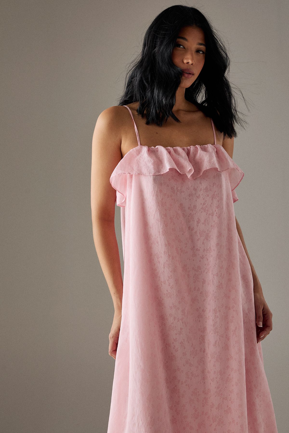 Warehouse Rose Organza Strappy Frill Midi Sundress Pink image 2