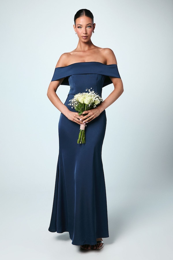 Coast Satin Bardot Maxi Bridesmaid Dress Navy