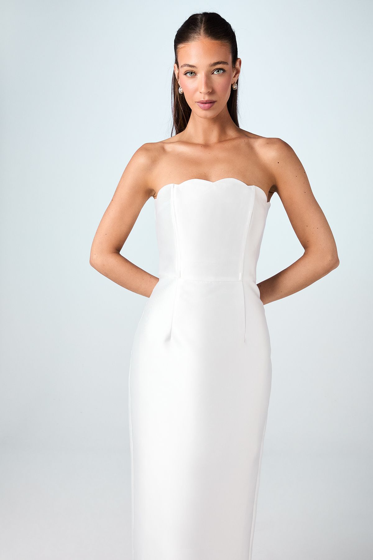 Coast Scallop Detail Twill Column Wedding Dress Ivory image 2