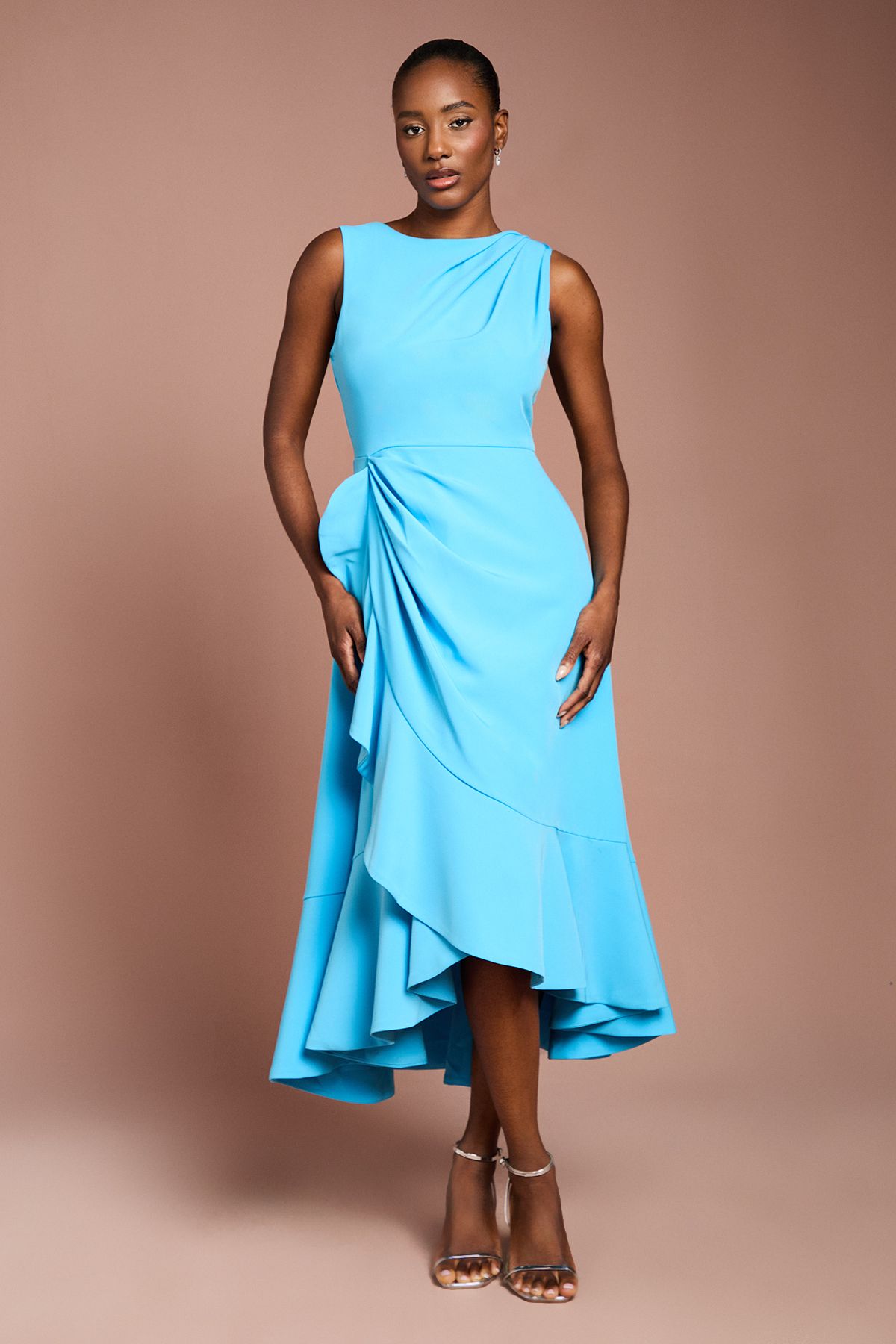 Coast Crepe Ruffle Dress With Low Back Blue image 1