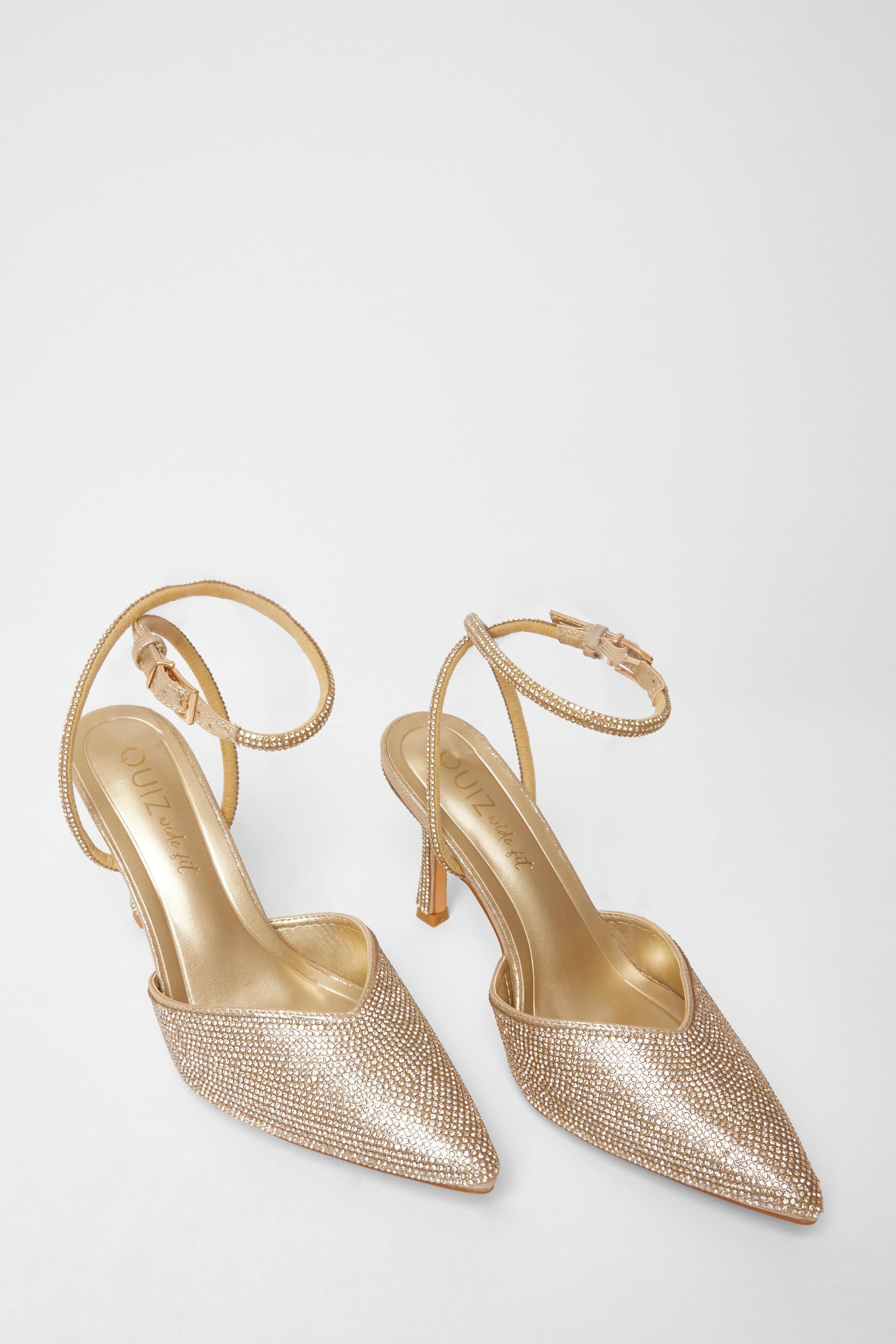 Quiz Gold Wide Fit Embellished Court Heels image 2