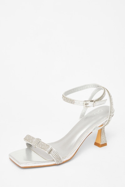 Quiz Silver Diamante Bow Front Heels