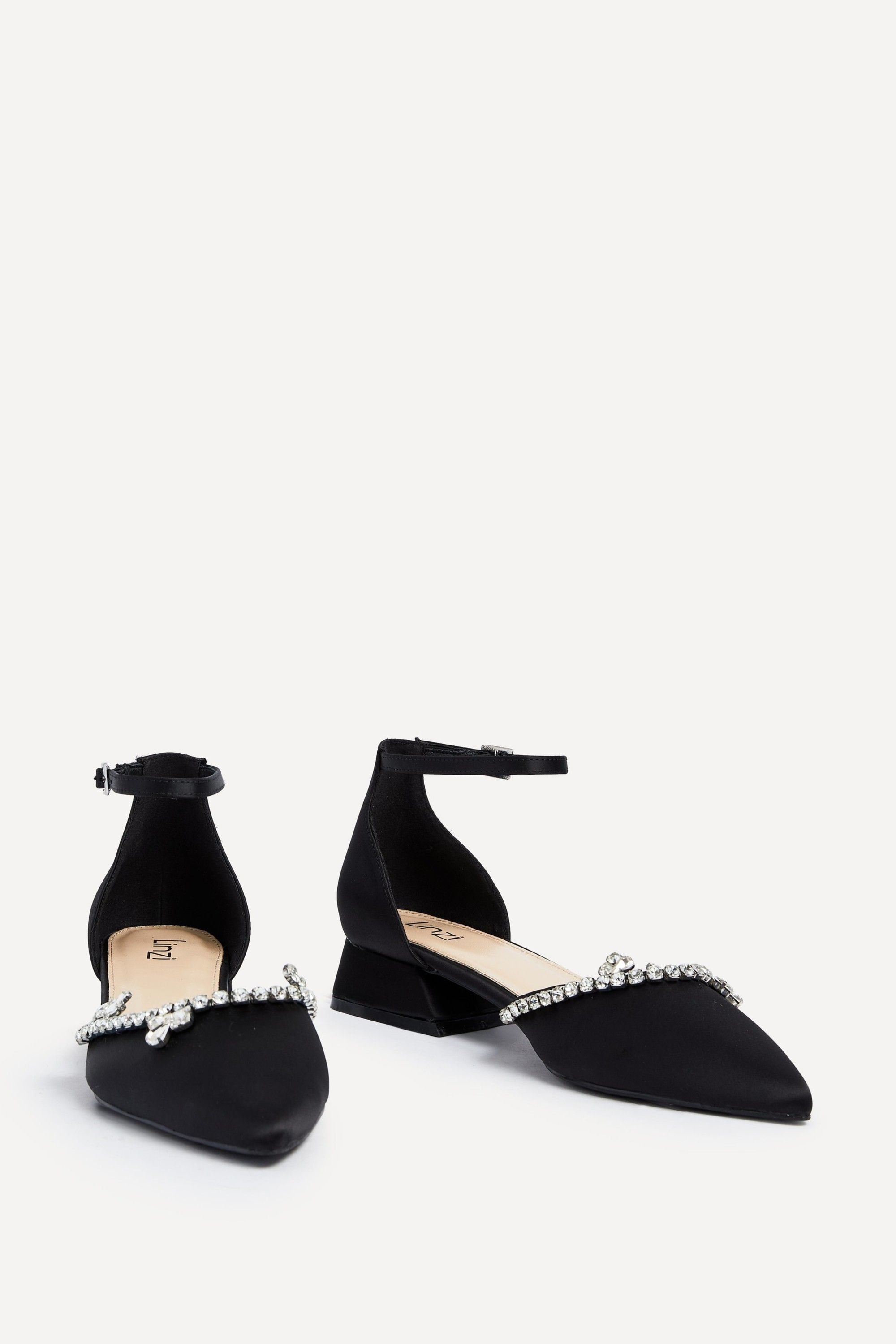 Linzi Lucia Black Satin Court Style Low Block Heel image 3