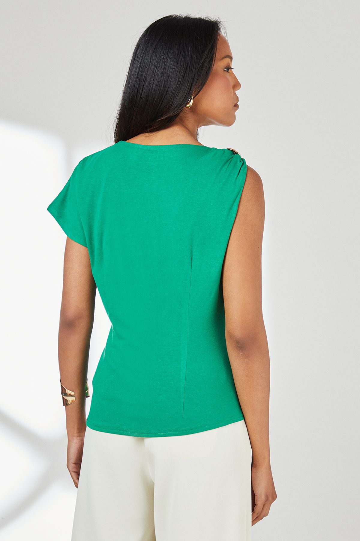 Principles Asymmetric Trim Detail Jersey Top Green image 3