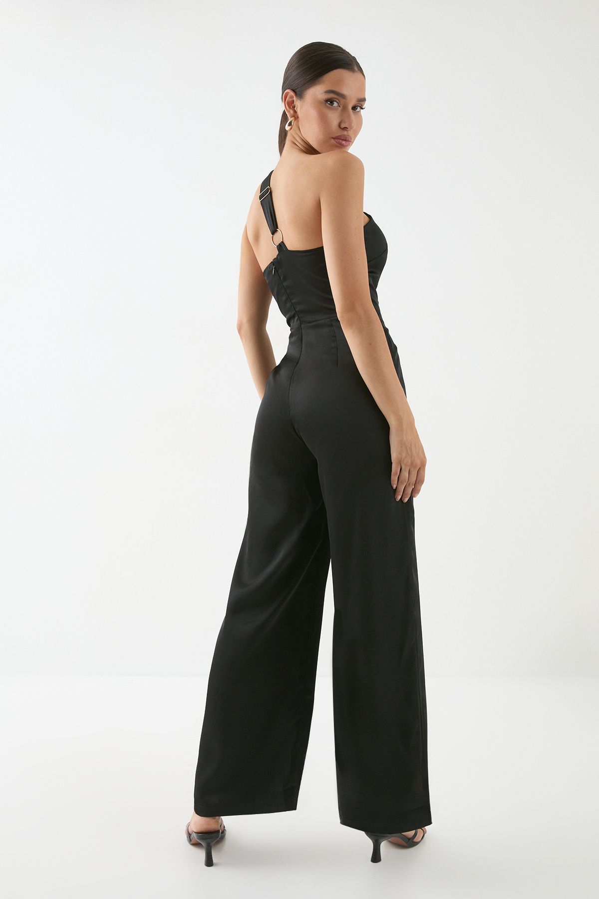 MissPap Satin One Shoulder Key Hole Jumpsuit Black image 3