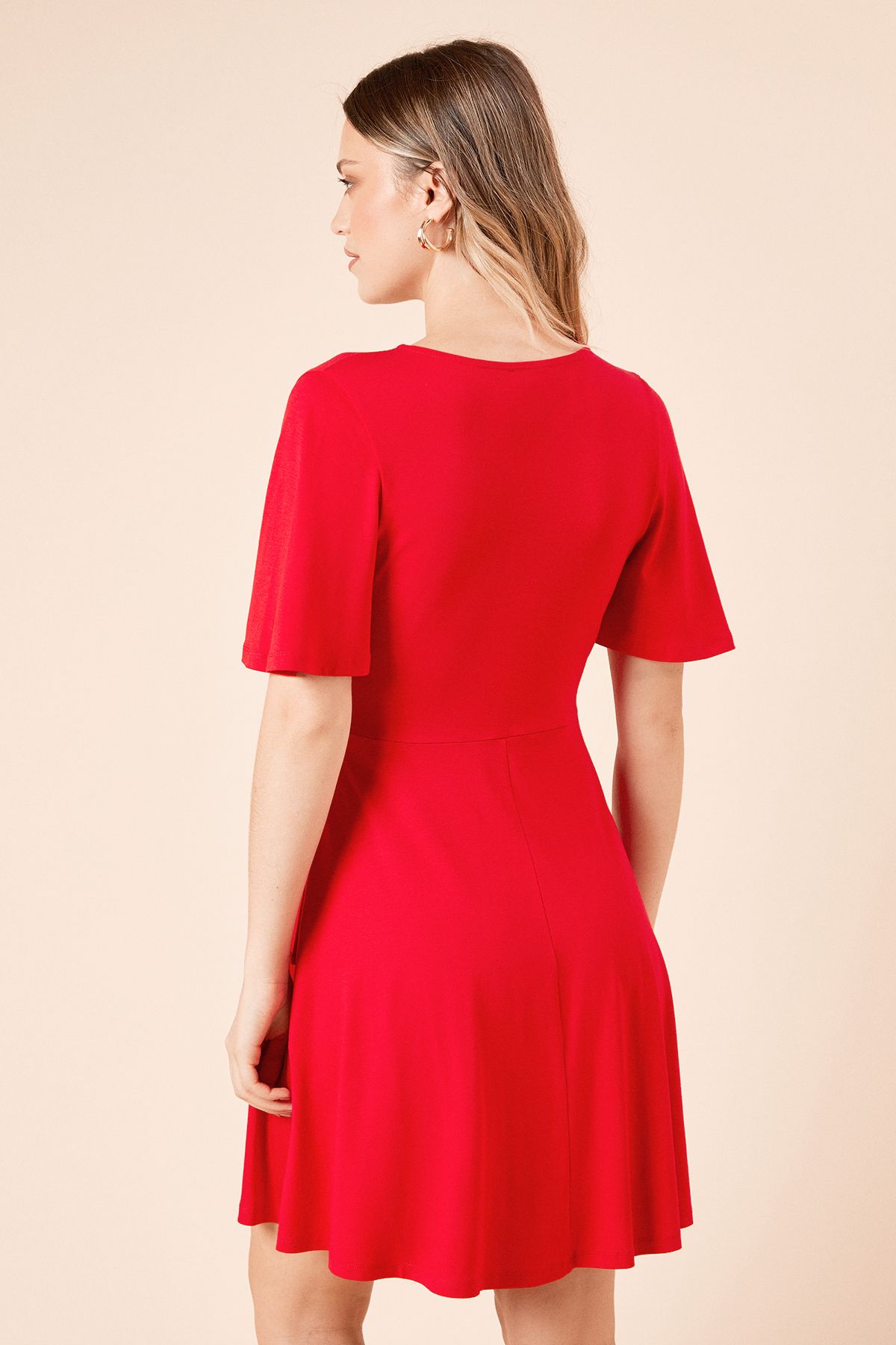 Dorothy Perkins Wrap Front Angel Sleeve Jersey Mini Dress Red image 4