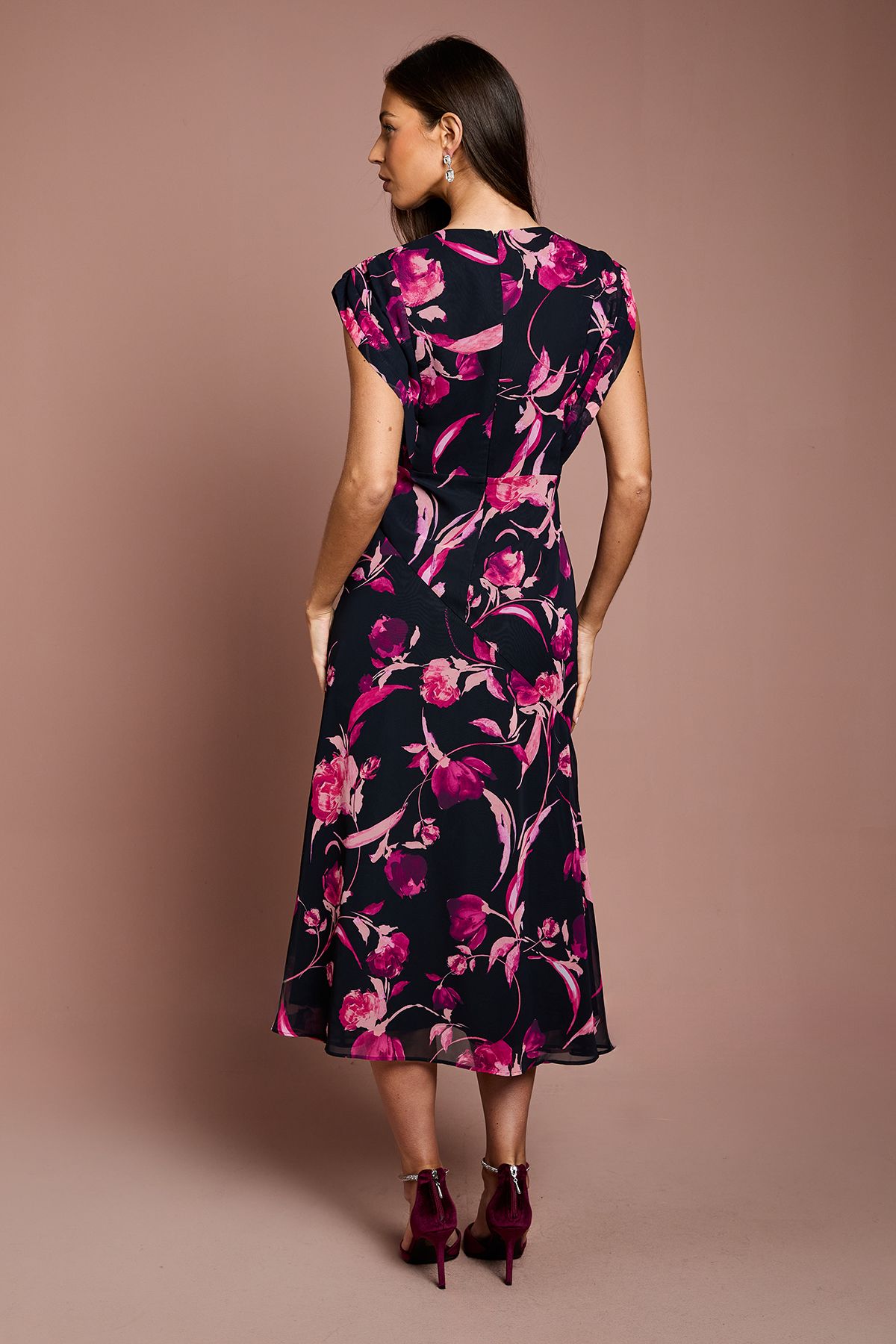 Coast Cap Sleeve Floral Chiffon Midi Dress Navy image 3
