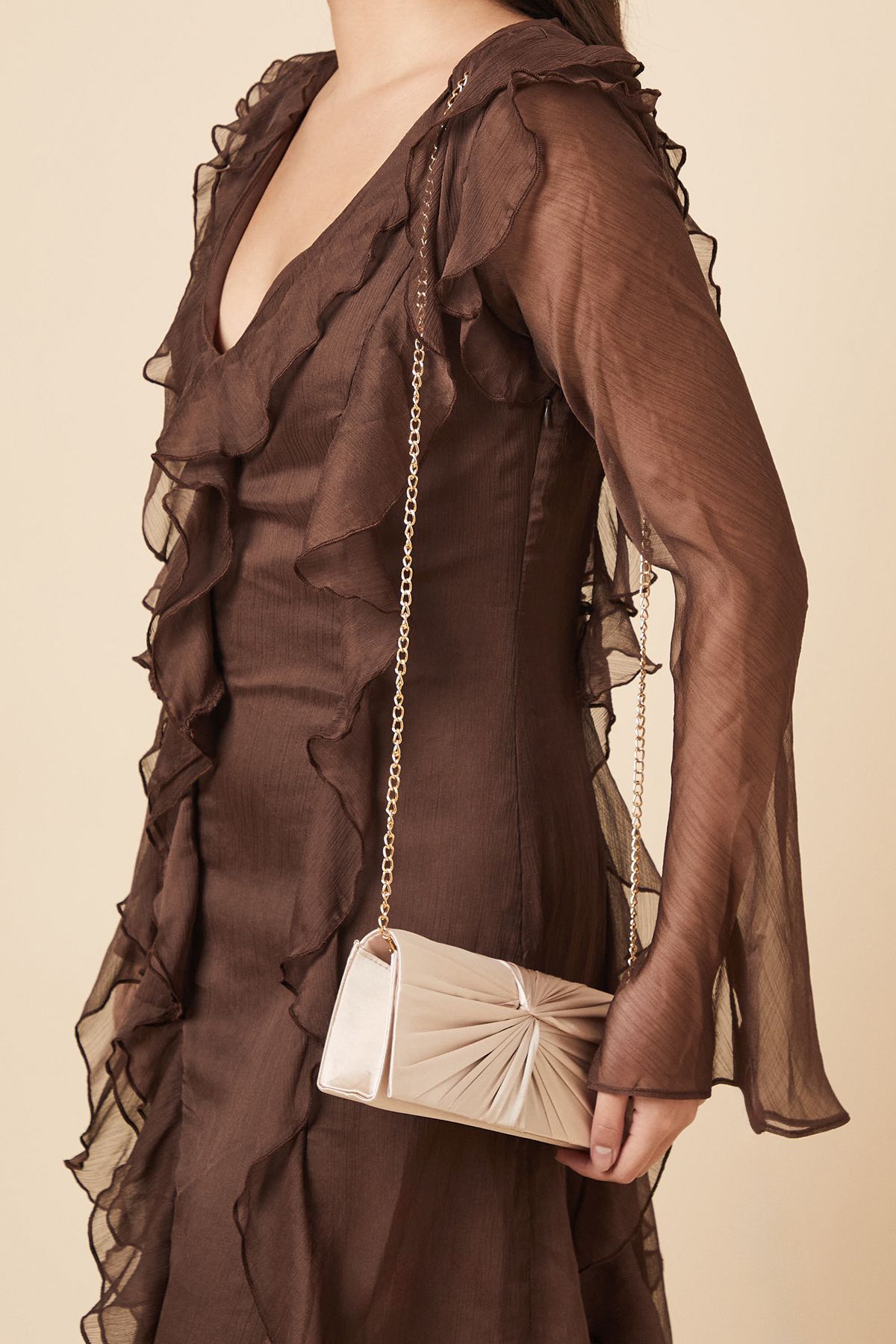 Dorothy Perkins Beauty Twist Front Satin Clutch Bag Champagne image 2