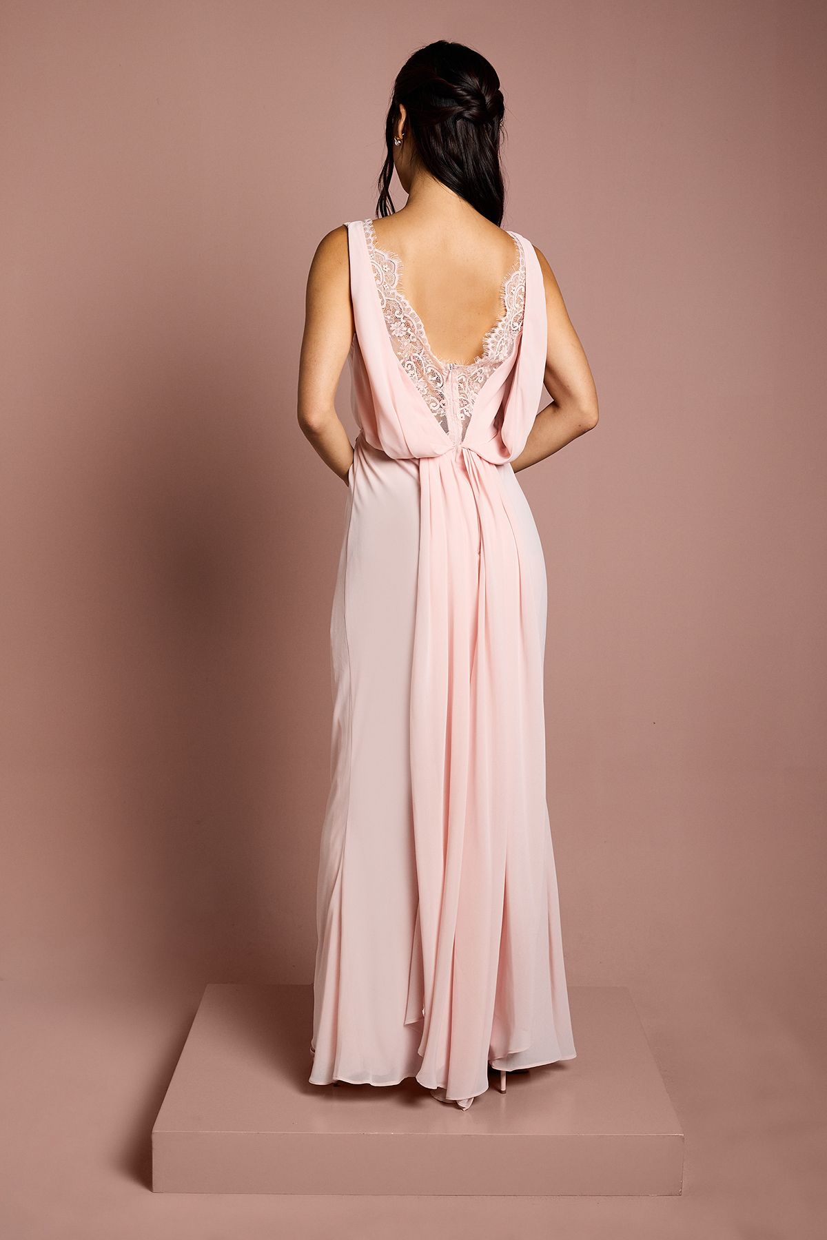 Coast Satin Lace Back Detail Maxi Bridesmaid Dress Blush image 3