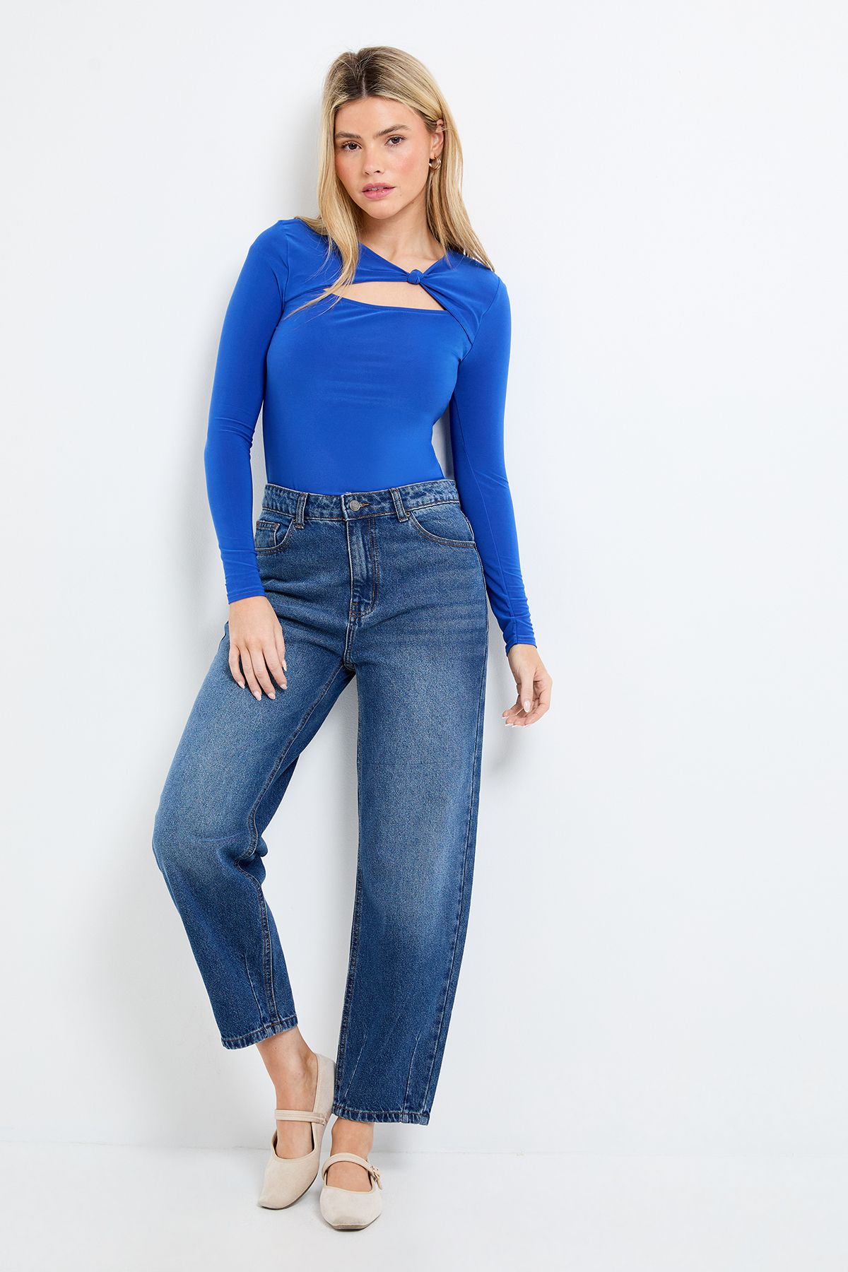 Dorothy Perkins Cut Out Detail Jersey Long Sleeve Slinky Top Cobalt image 4