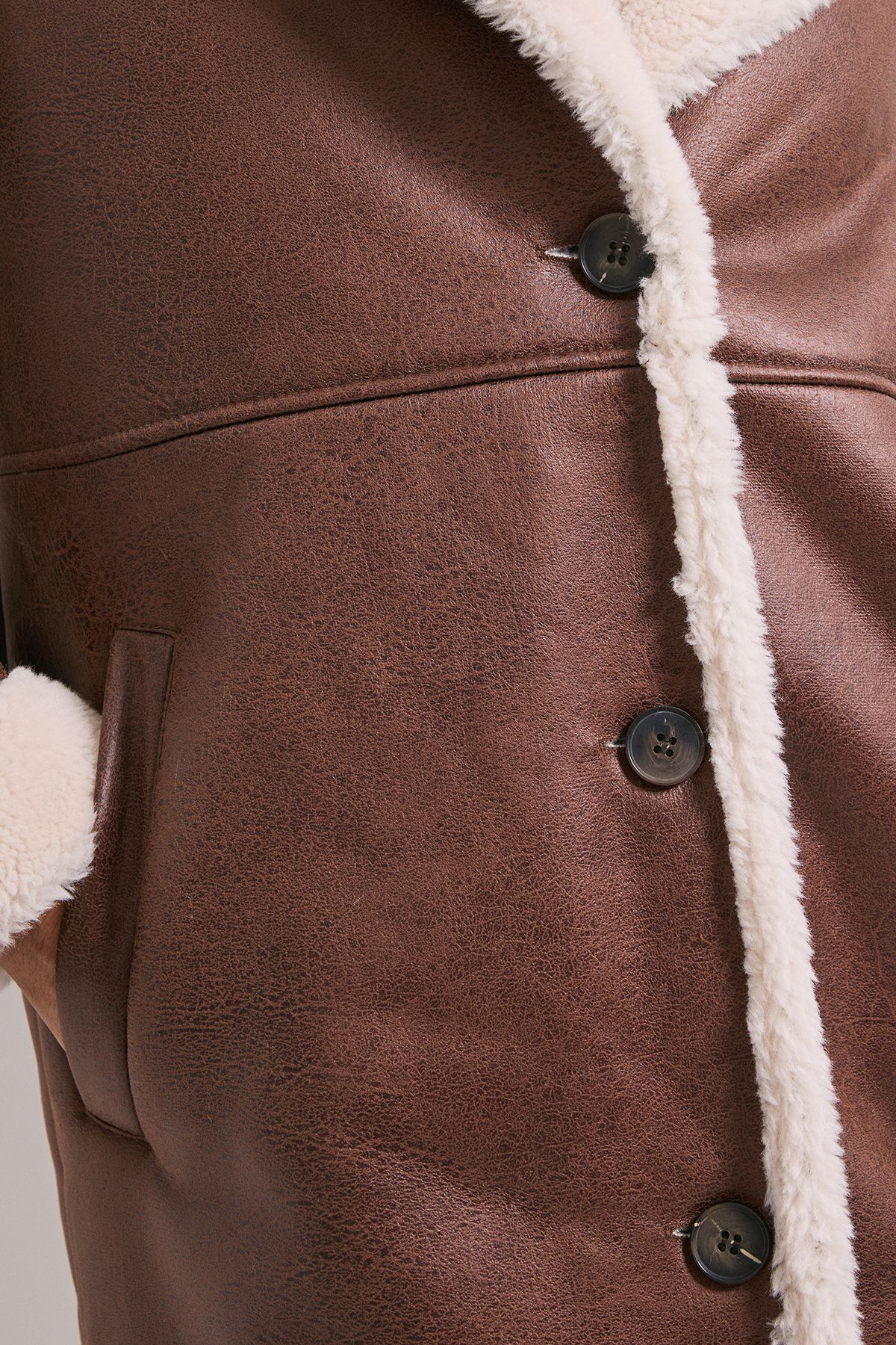 Dorothy Perkins Shearling Midi Coat Chestnut image 5