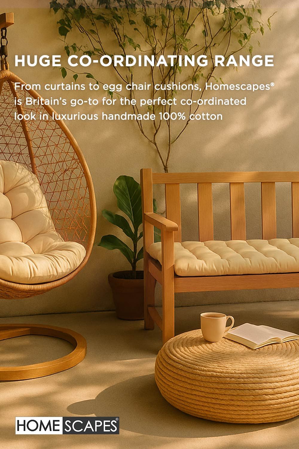 Homescapes Garden Bench Cushion Luxury 2 Seater Cotton Indoor Outdoor Pad, 108 x 42cm image 9