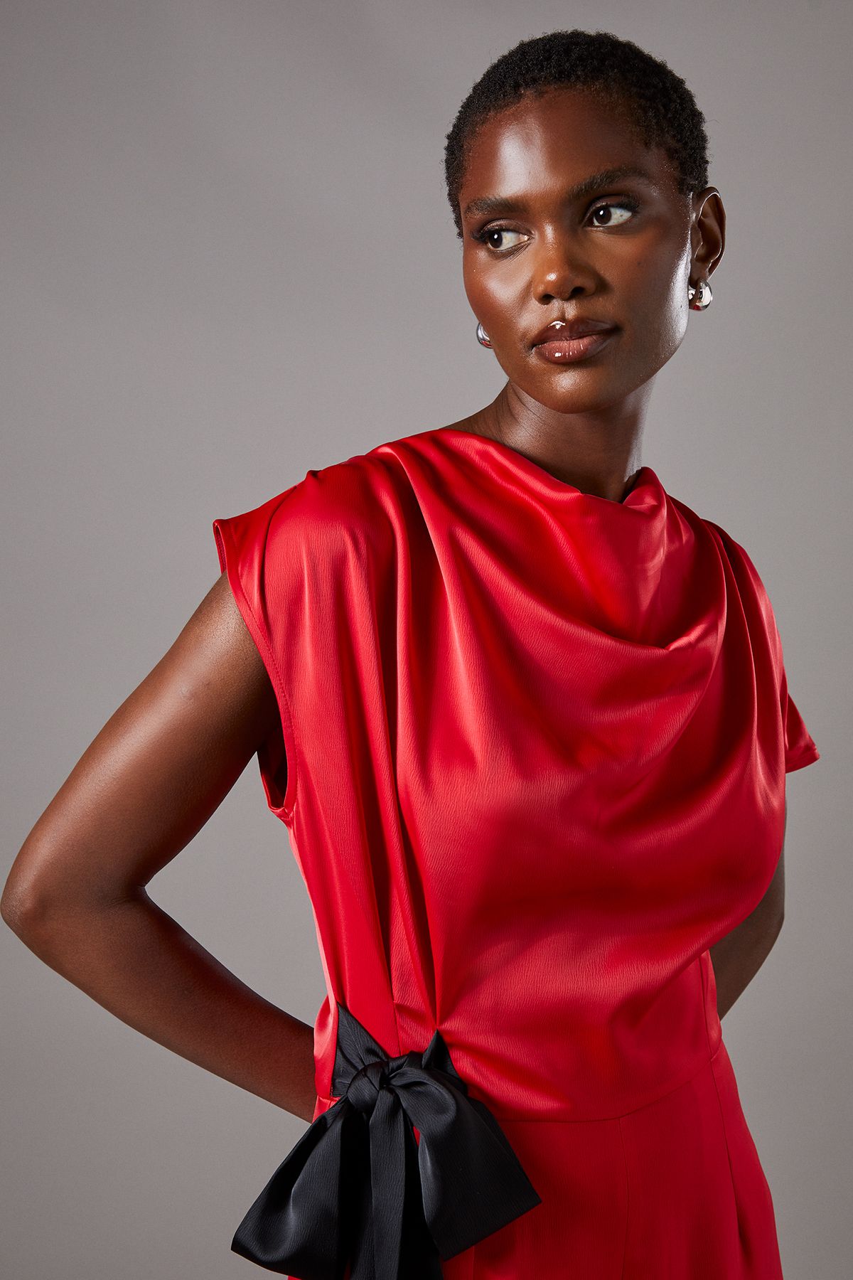 Coast Tie Side Satin Drape Wide Leg Jumpsuit Red image 4