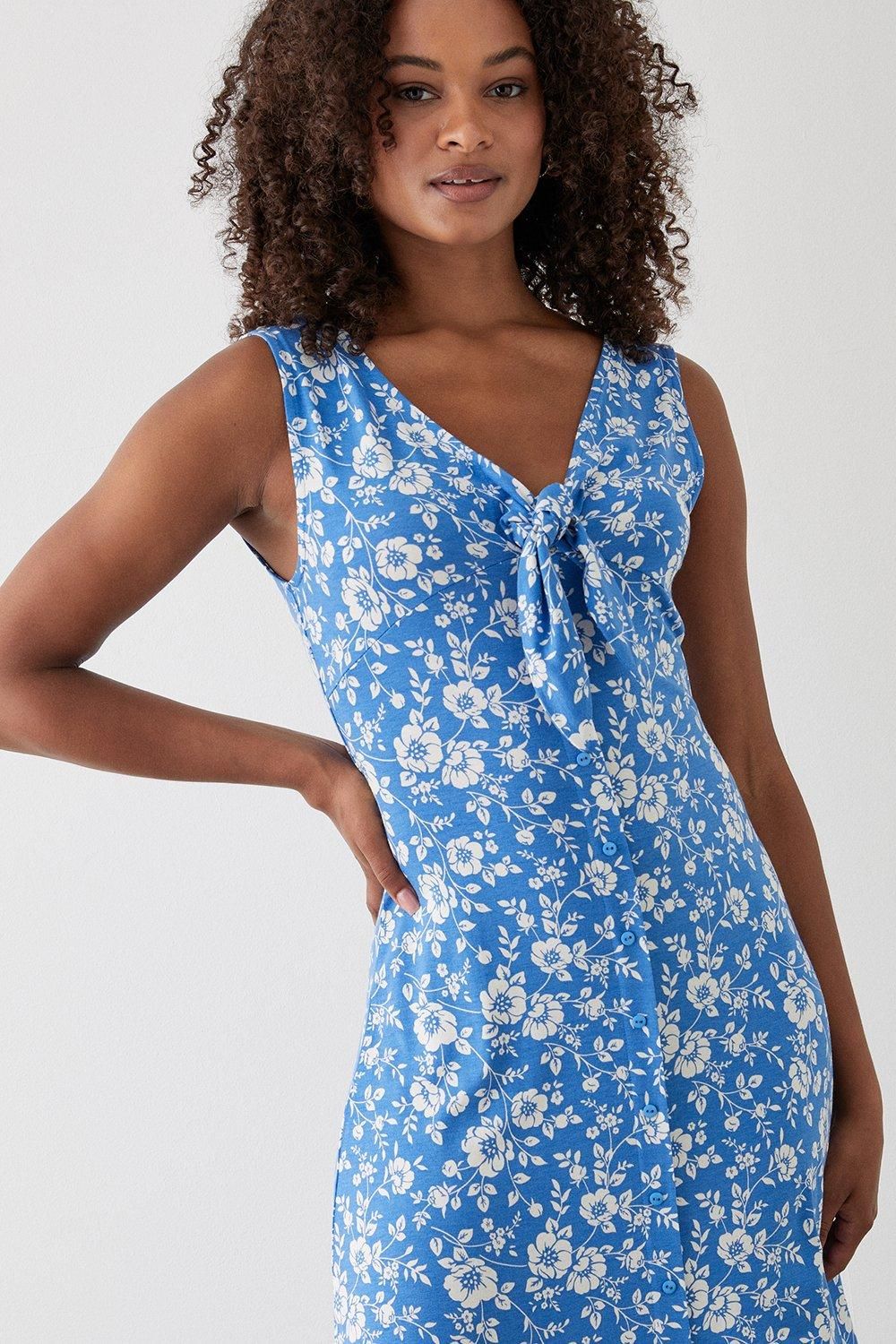 Dorothy Perkins Blue Floral Button Through Midi Dress Blue image 2