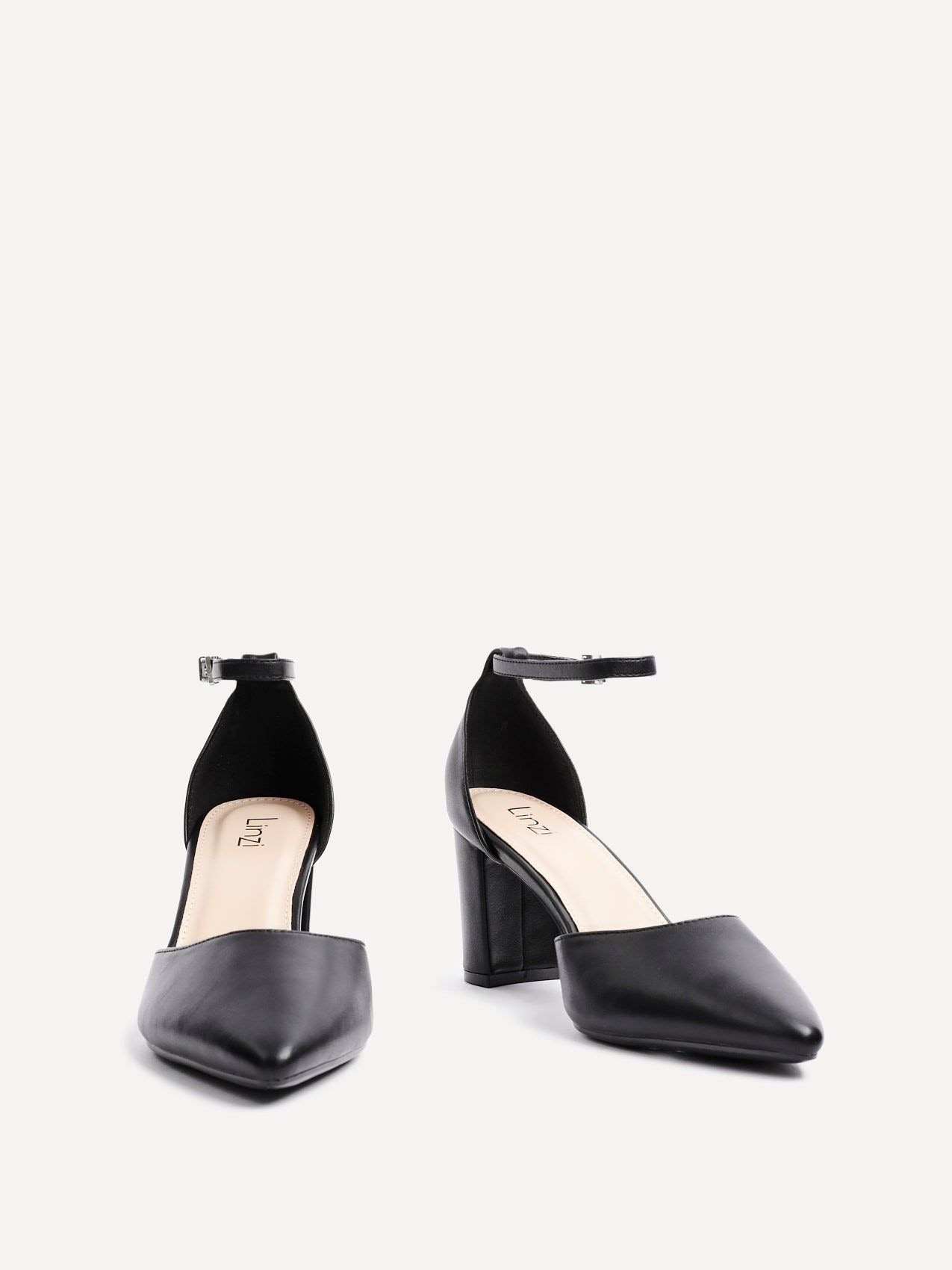 Linzi Leona Black Faux Leather Closed Back Block Heeled Court Shoe image 3