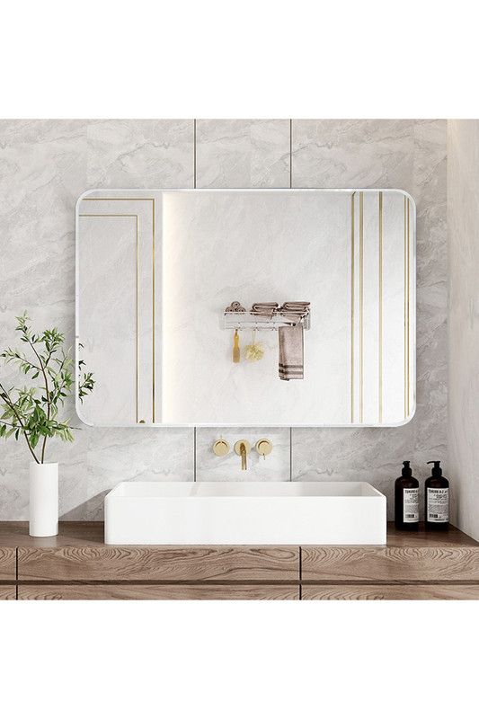 Living and Home Modern Beveled Edge Frameless Rounded Rectangle Wall Mirror image 2