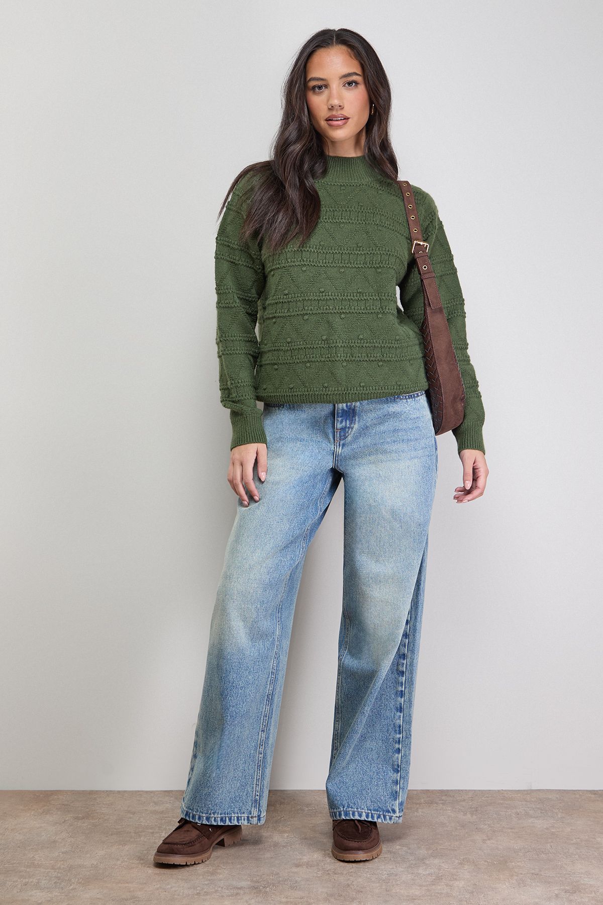 Oasis Bobble Stitch Detail Jumper Khaki image 2