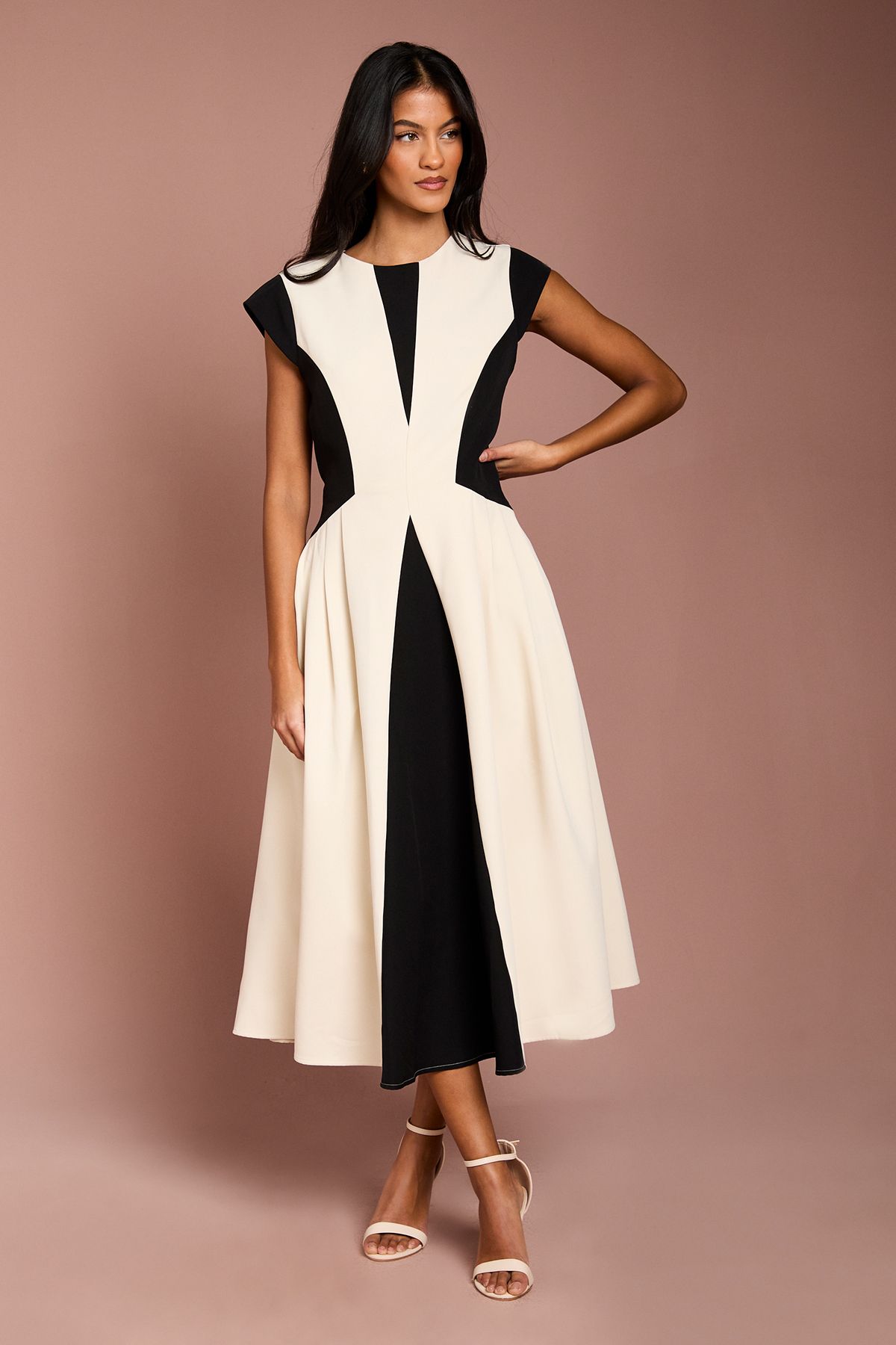 Coast Petite Crepe colour Block Midi Dress Mono
