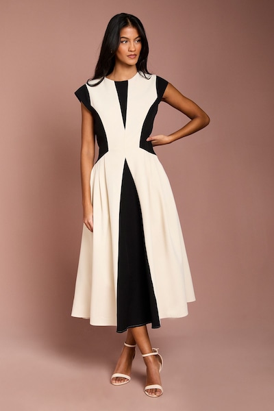 Coast Petite Crepe colour Block Midi Dress Mono