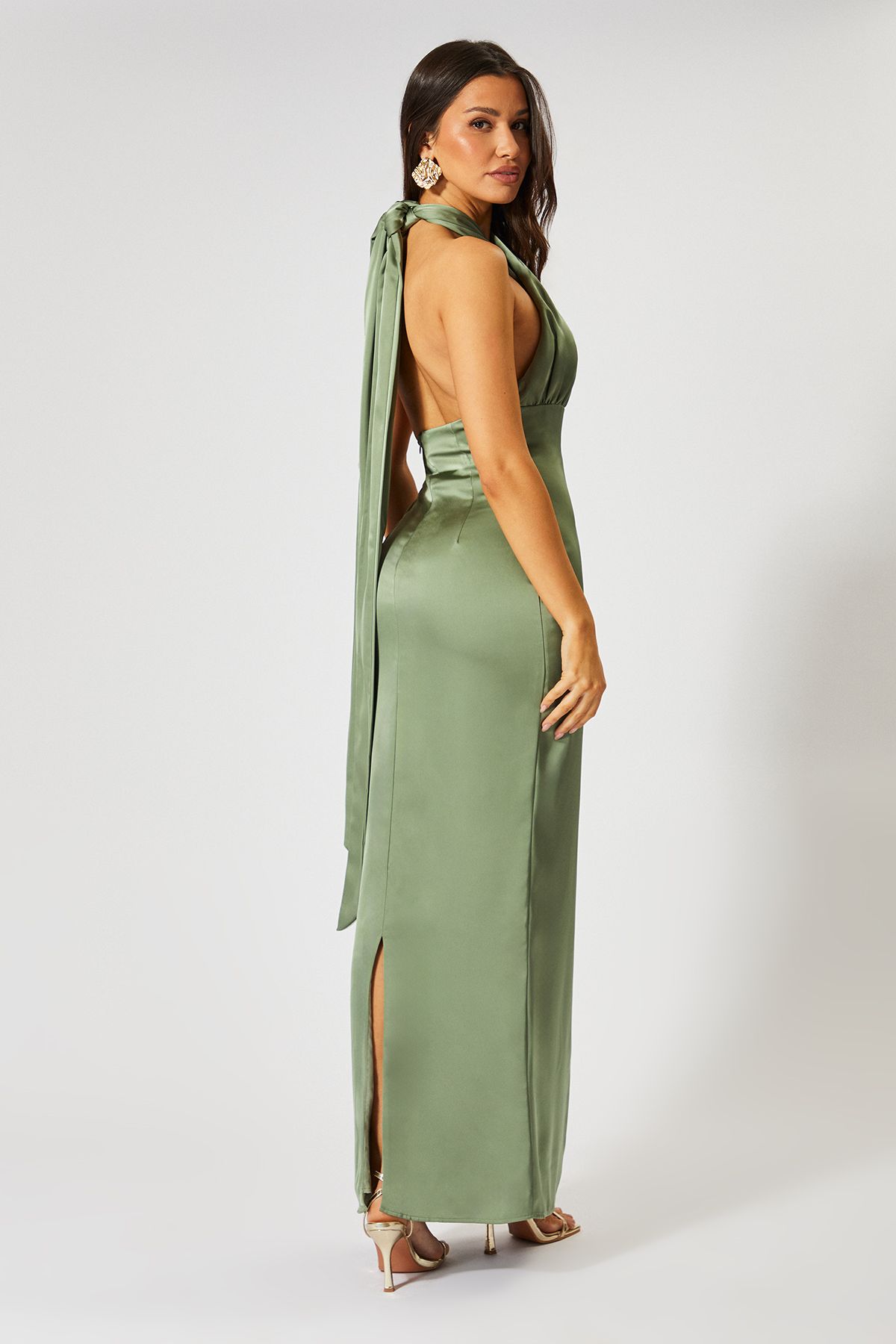 MissPap Satin Wrap Multi Way Maxi Dress Green image 4