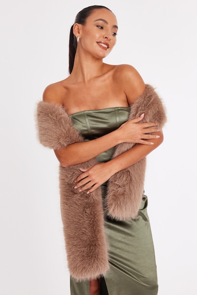 Quiz Beige Faux Fur Scarf