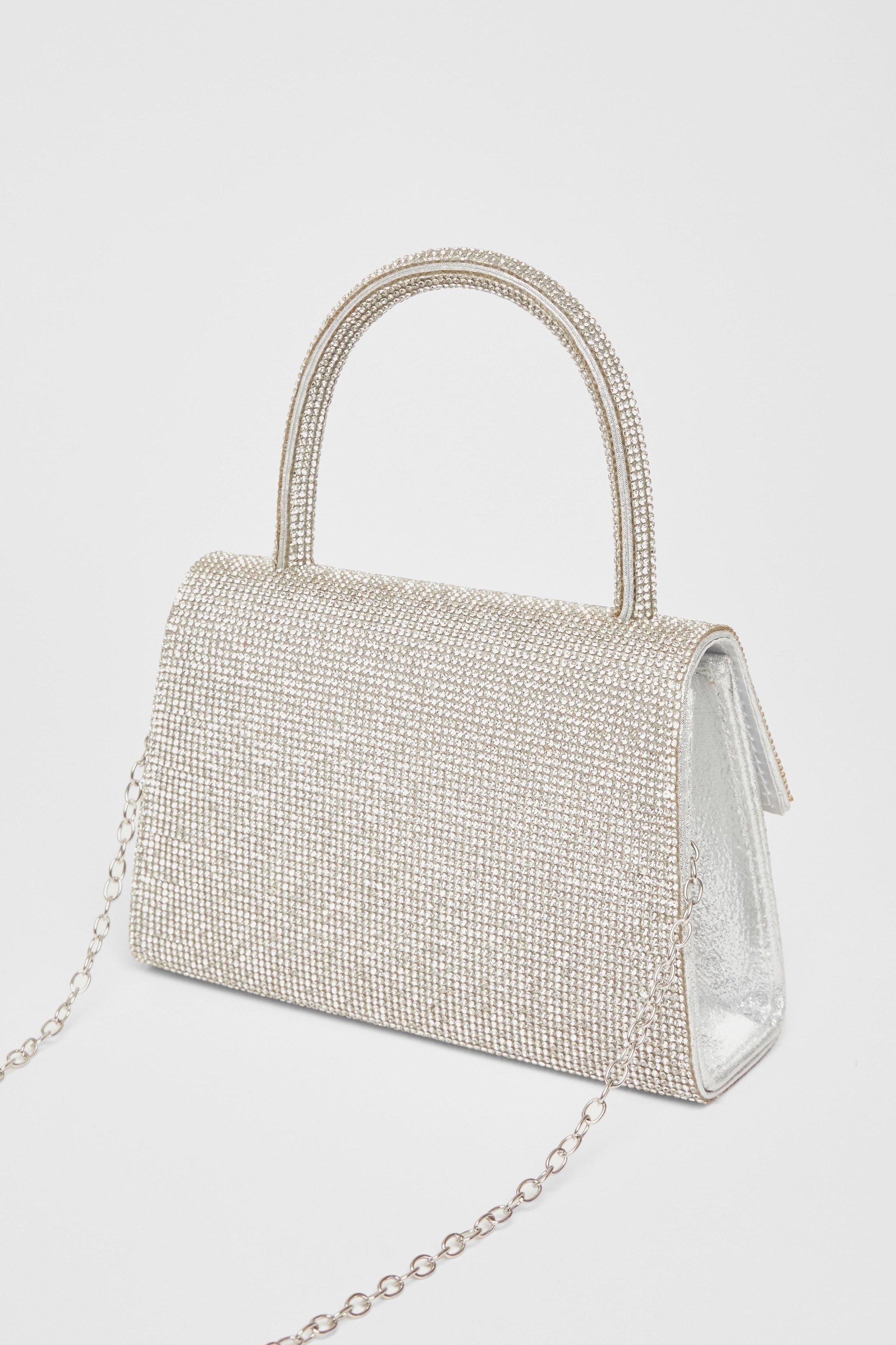 Quiz Silver Diamante Top Handle Bag image 4