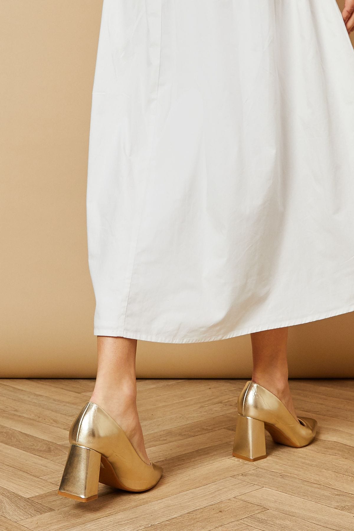 Oasis Val Faux Leather Pointed Block Heel Court Shoes Gold image 4