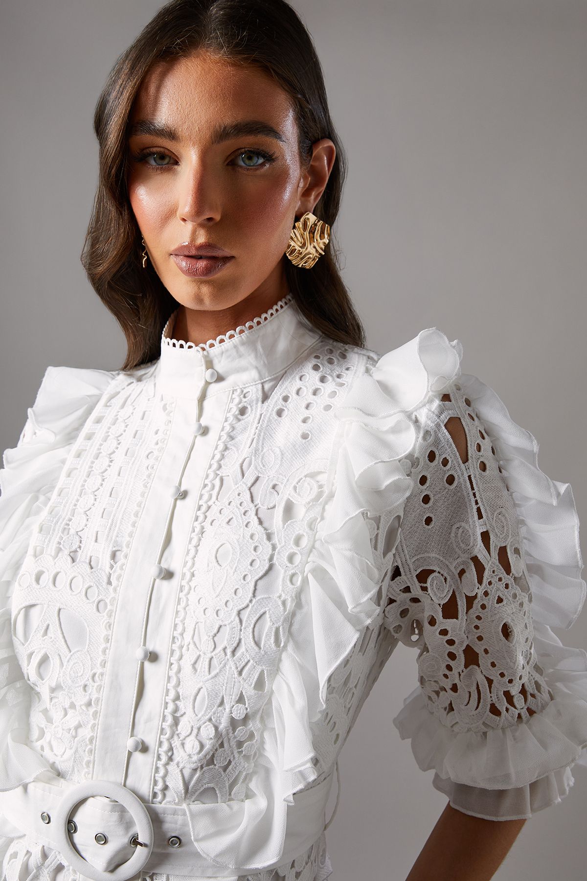 Coast Lace Ruffle Shirt Dress With Tie White image 4