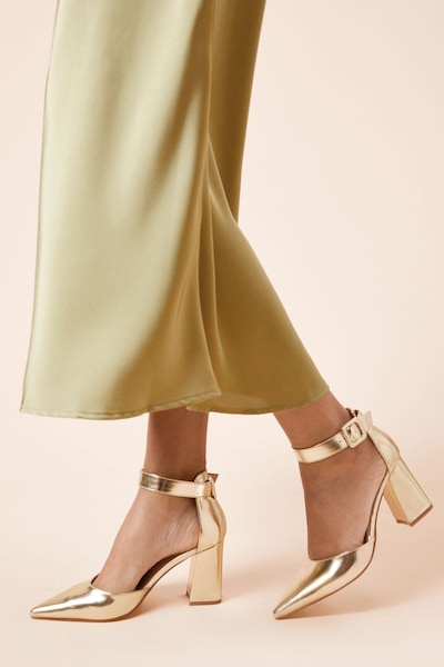 Dorothy Perkins Wide Fit Echo Buckle Detail Ankle Strap Pointed Court Shoes Gold