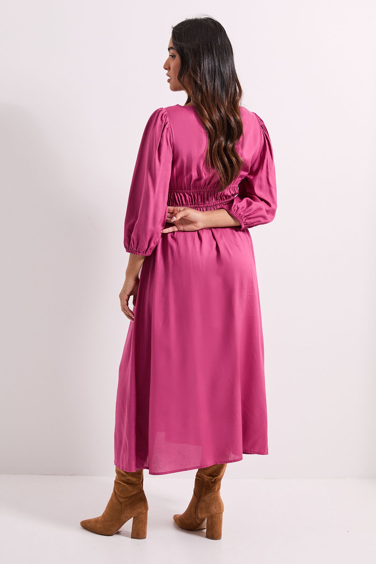 Dorothy Perkins Petite Shirred Bodice Tie Detail Sweetheart Midi Dress Rose image 3