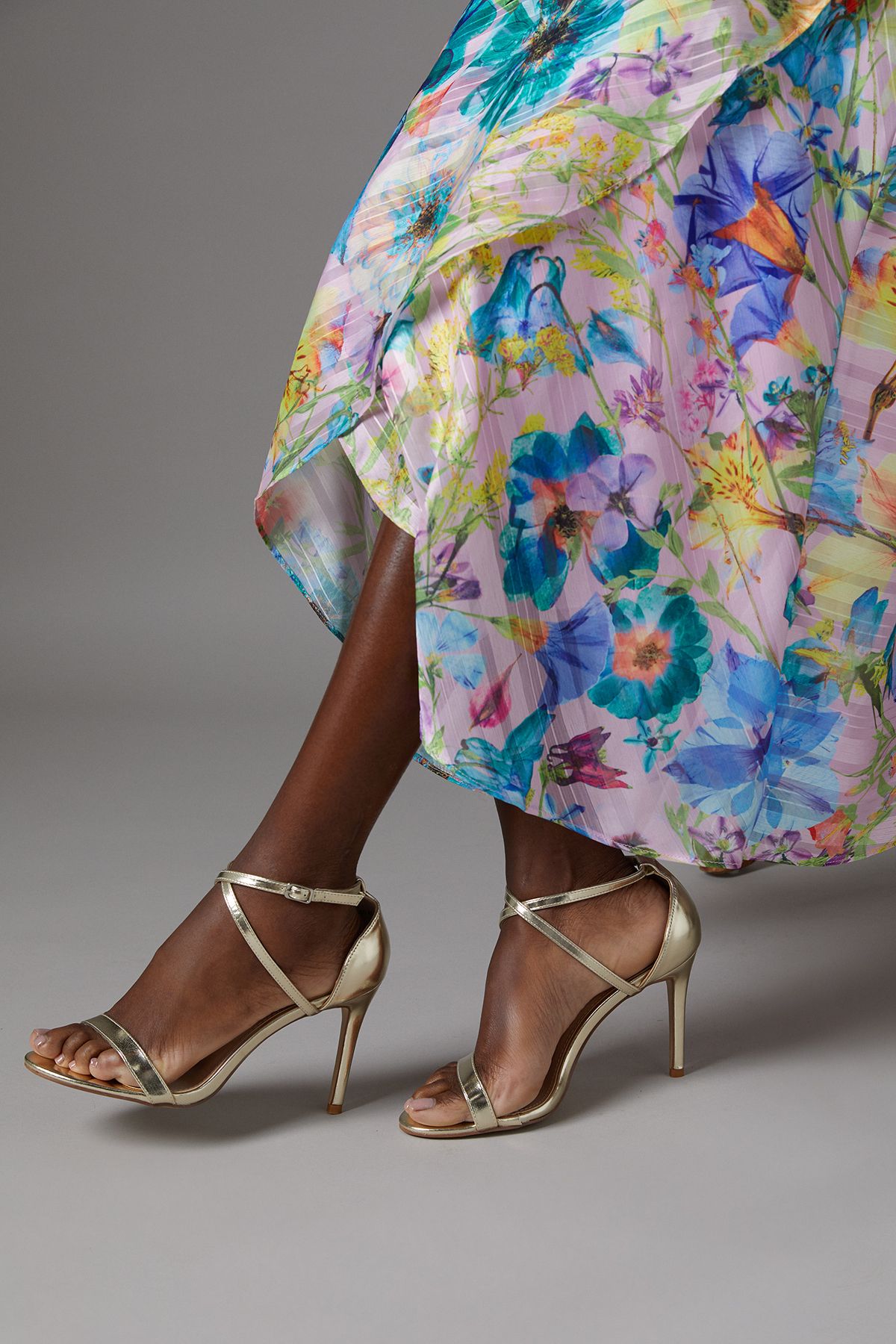 Coast Strictly Faux Leather Cross Strap High Stiletto Sandals Gold image 1